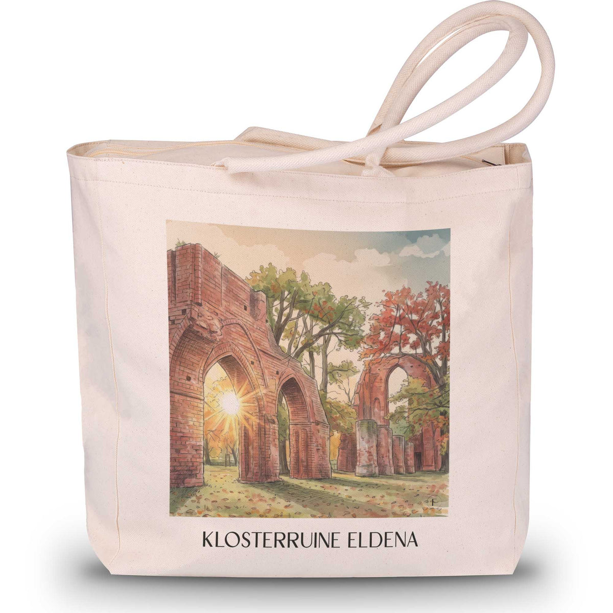 klosterruine-eldena-greifswald-deutschland-einkaufstasche-aquarell