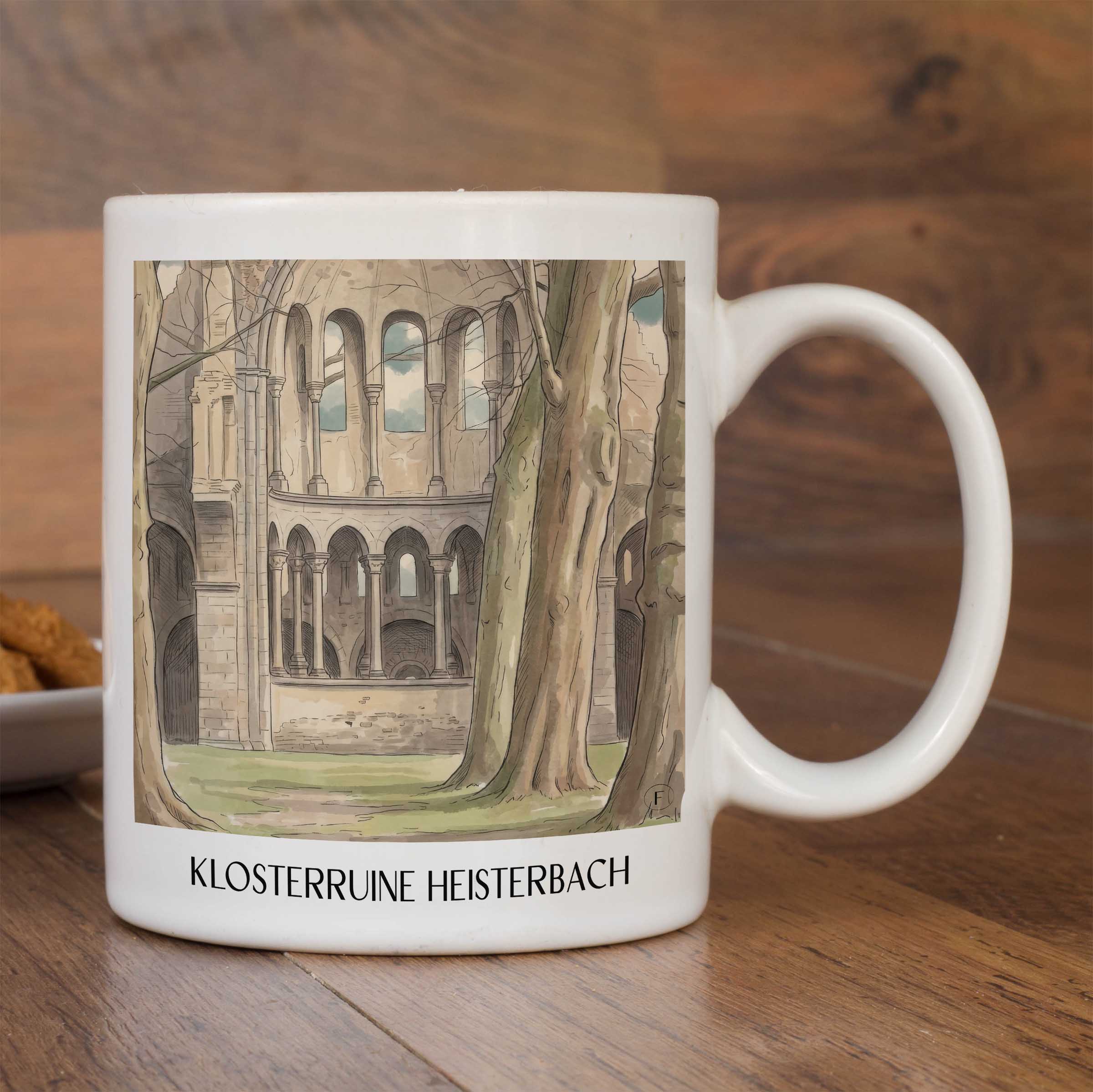 klosterruine-heisterbach-königswinter-deutschland-kaffeebecher-aquarell