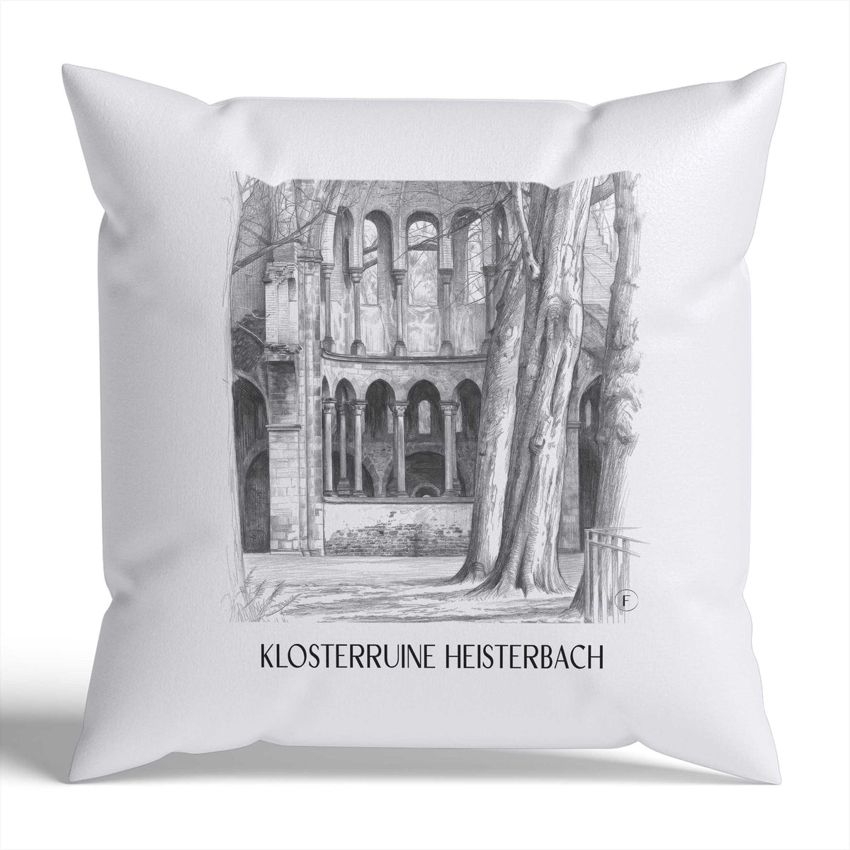 klosterruine-heisterbach-königswinter-deutschland-kissenbezug-bleistift-zeichnung-drawing