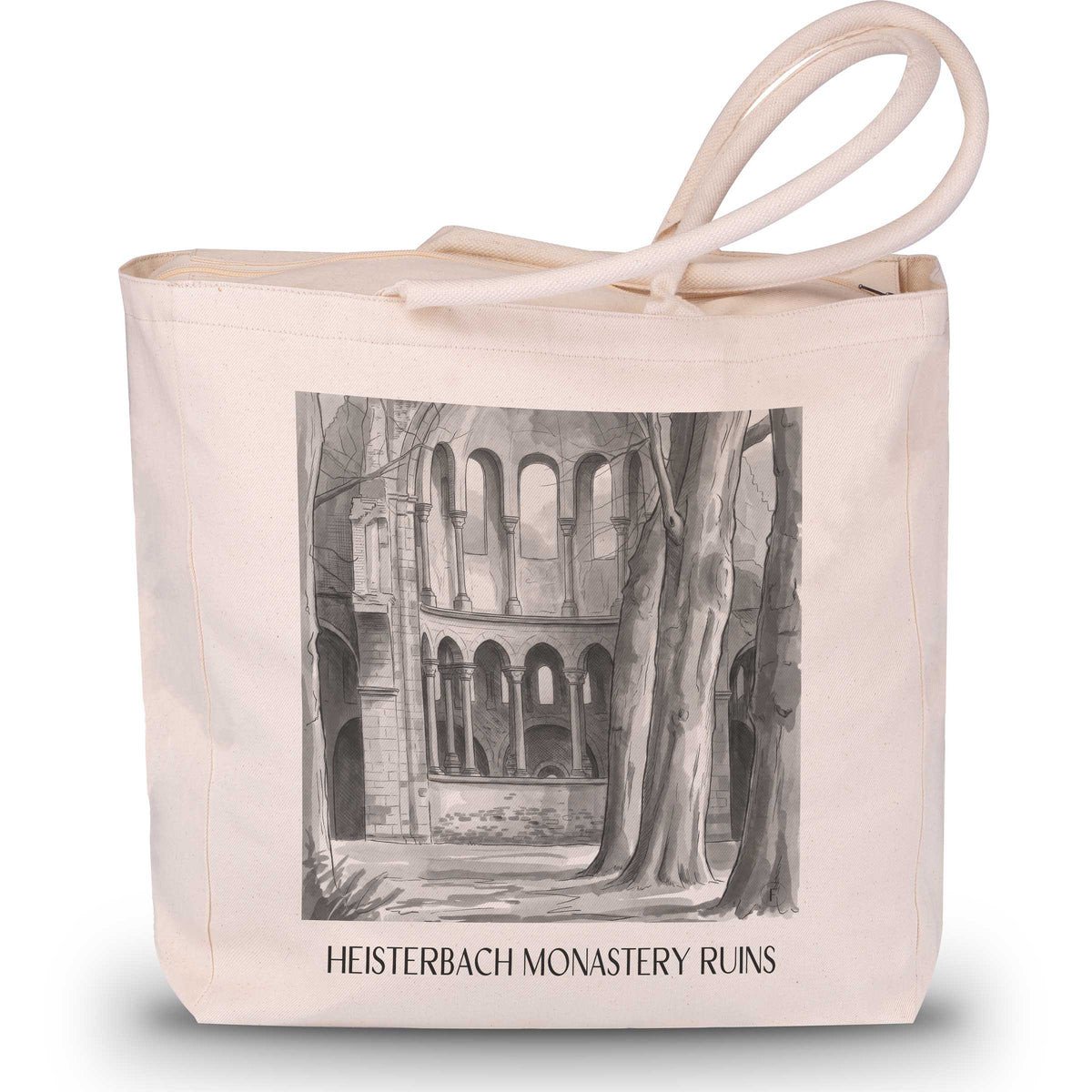 Klosterruine Heisterbach Shopping Tasche - Königswinter - Deutschland Tote Bag - Einkaufstasche im Aquarell Schwarz-Weiß Stil - favplace