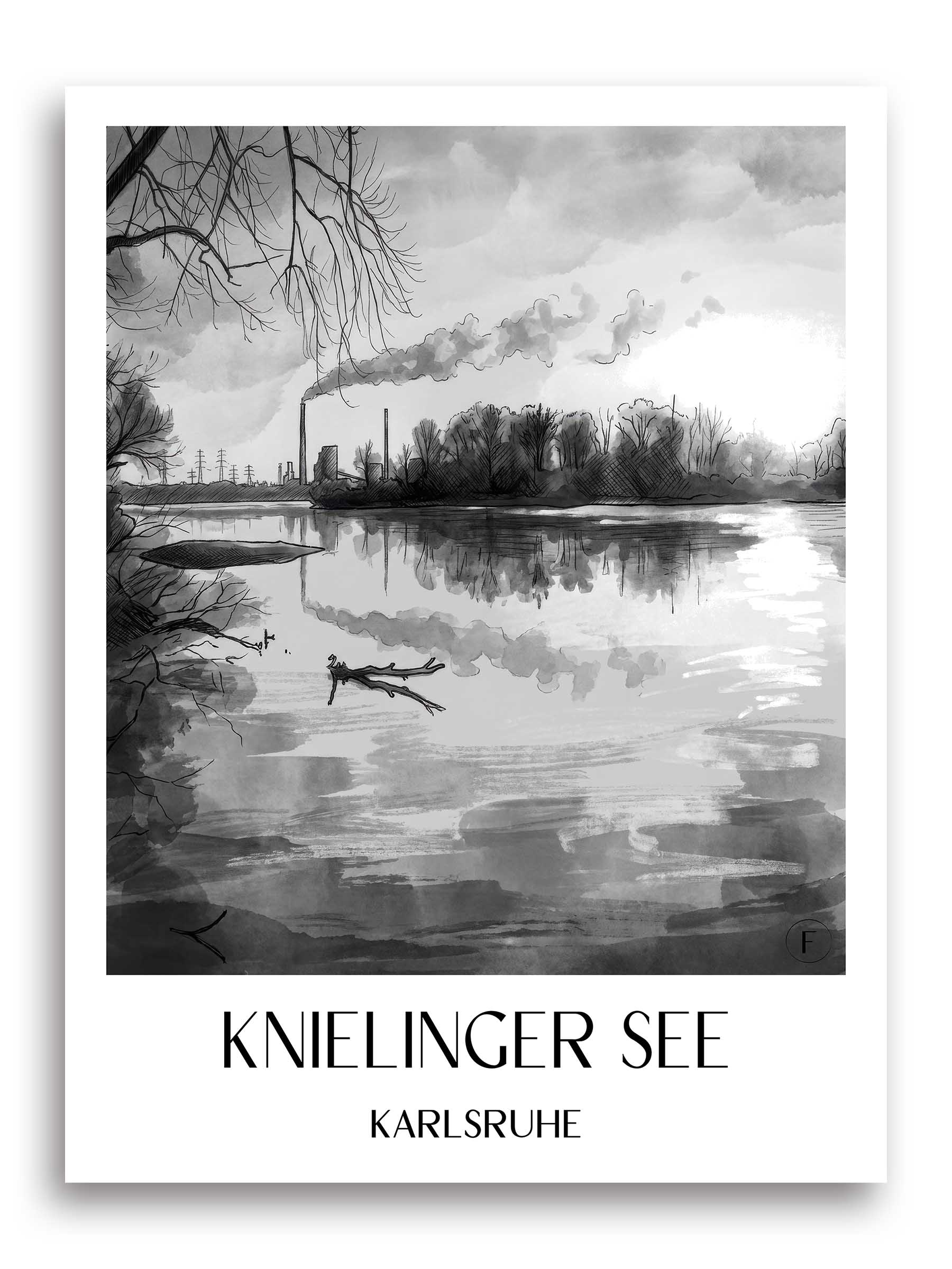 knielinger-see-karlsruhe-deutschland-poster-aquarell-schwarz-weiss
