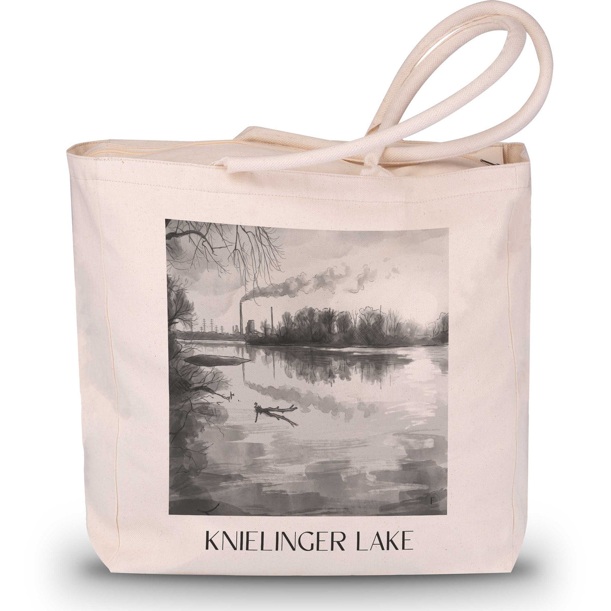 Knielinger See Shopping Tasche - Karlsruhe - Deutschland Tote Bag - Einkaufstasche im Aquarell Schwarz-Weiß Stil - favplace