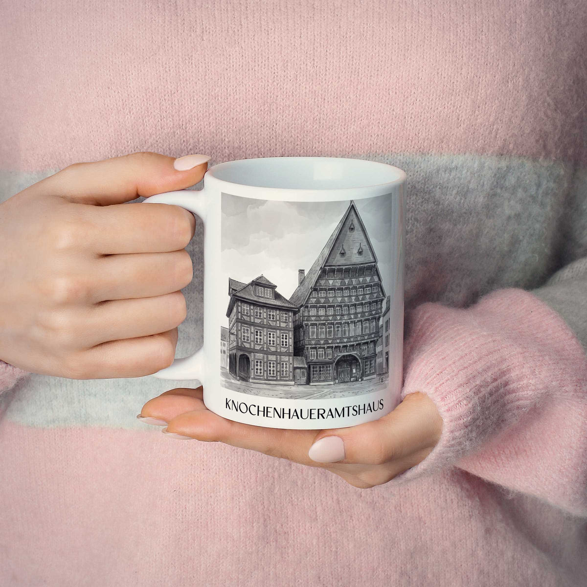 knochenhaueramtshaus-hildesheim-deutschland-kaffeebecher-aquarell-schwarz-weiss