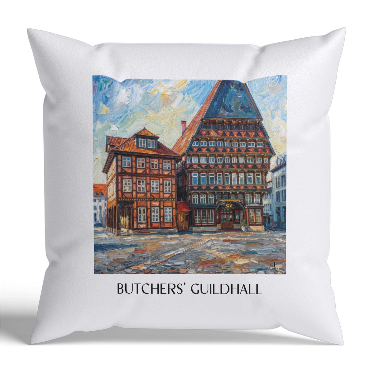 Knochenhaueramtshaus Kissenhülle - Zierkissen Bezug - Hildesheim - Deutschland Kissen bzw. Kissenbezug im Ölgemälde Stil - favplace