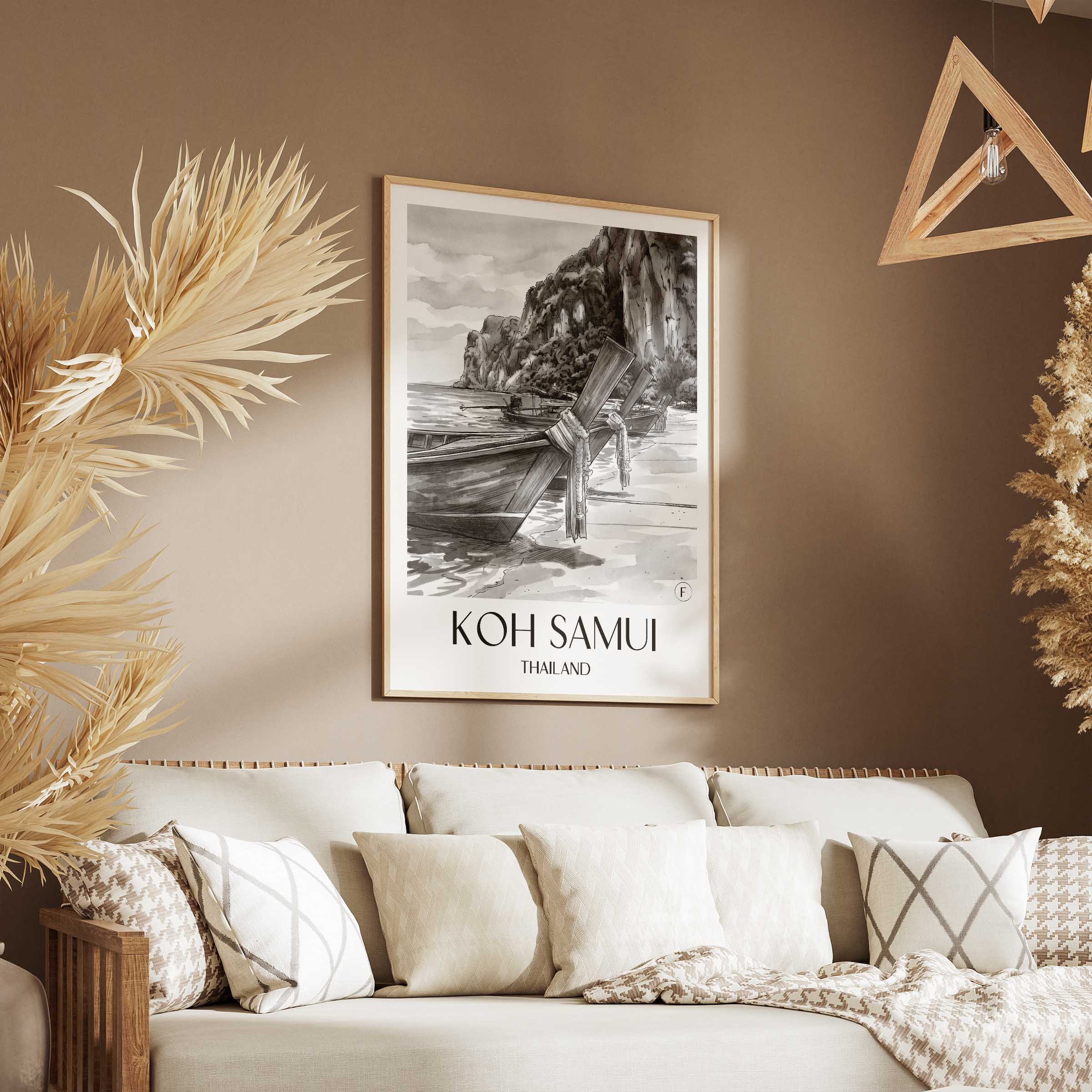 koh-samui-thailand-poster-aquarell-schwarz-weiss