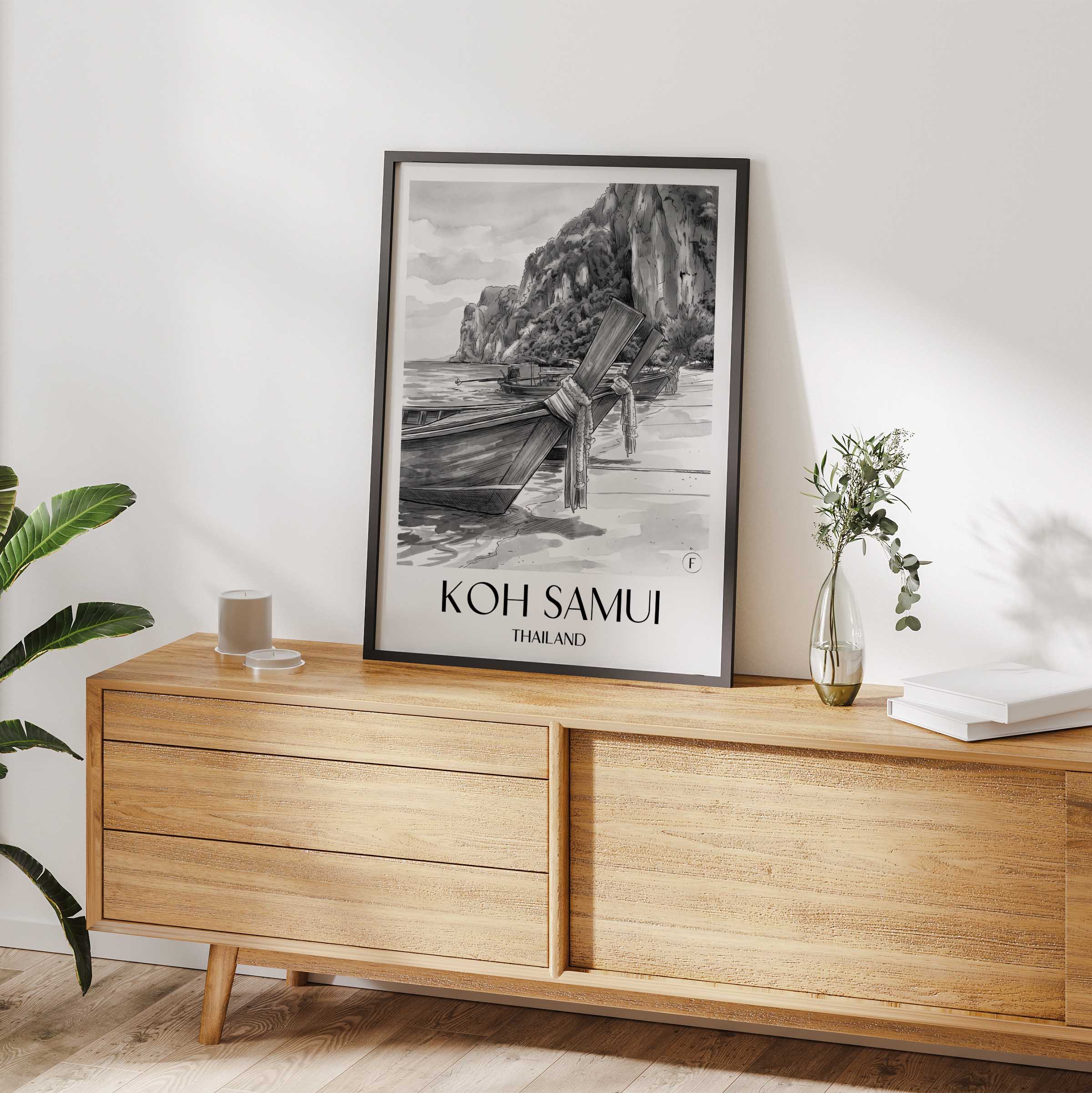 koh-samui-thailand-poster-aquarell-schwarz-weiss