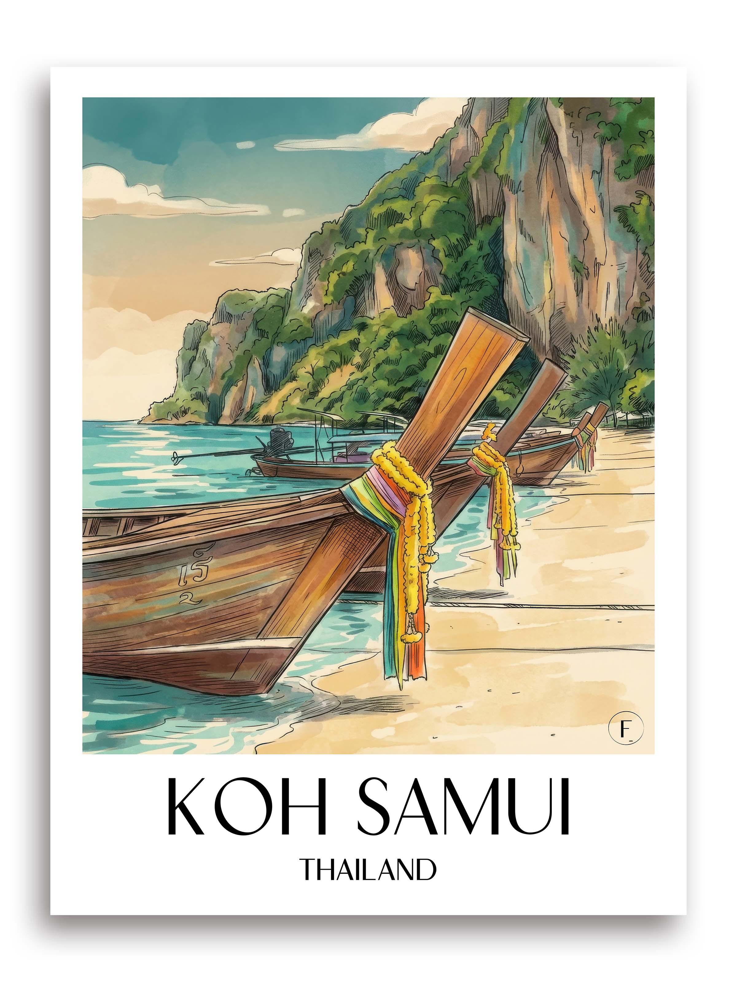 Koh Samui Poster - Thailand Kunstdruck - Aquarell von A4 bis A1 - favplace