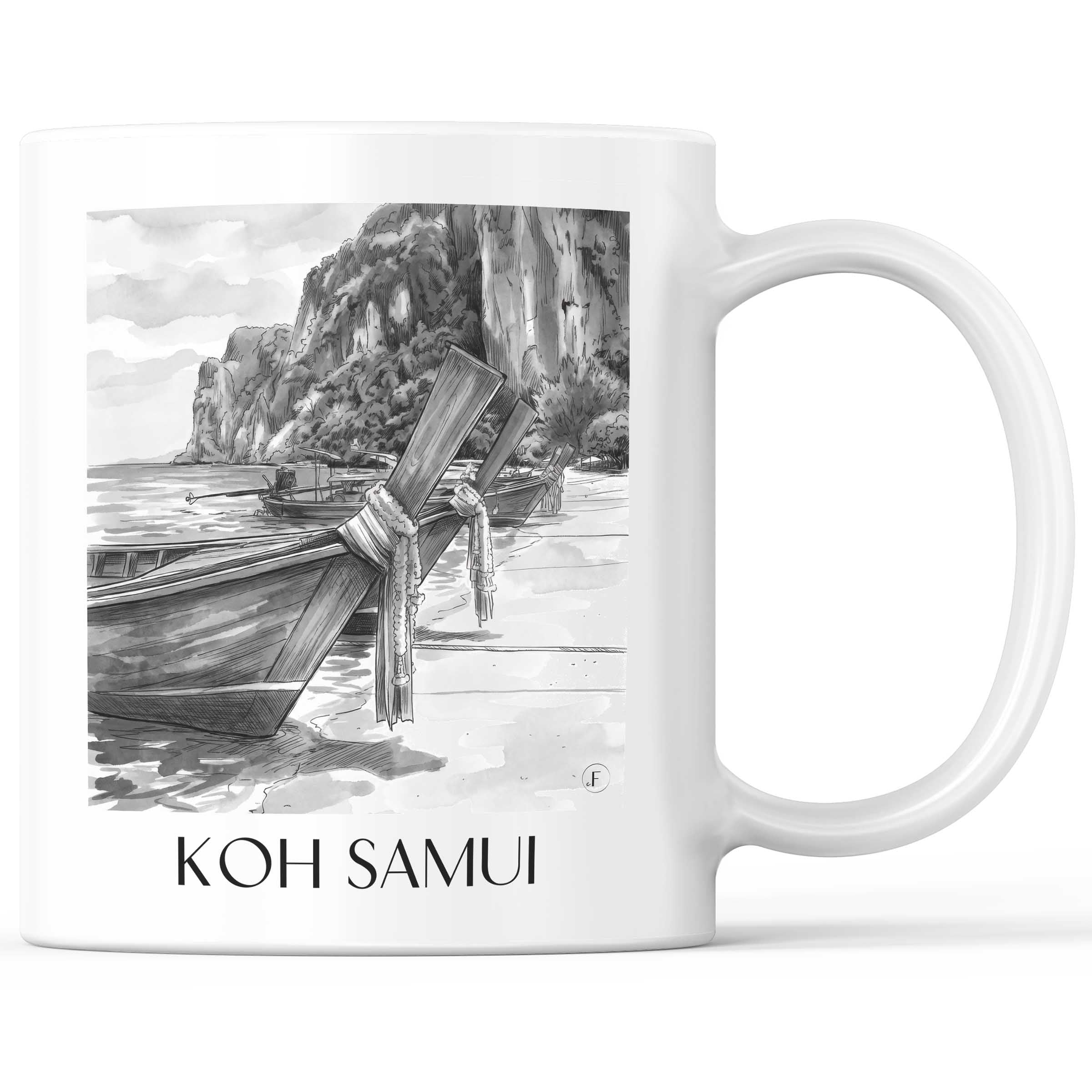Koh Samui - Thailand Becher - Kaffeetasse im Aquarell Schwarz-Weiß Stil - favplace
