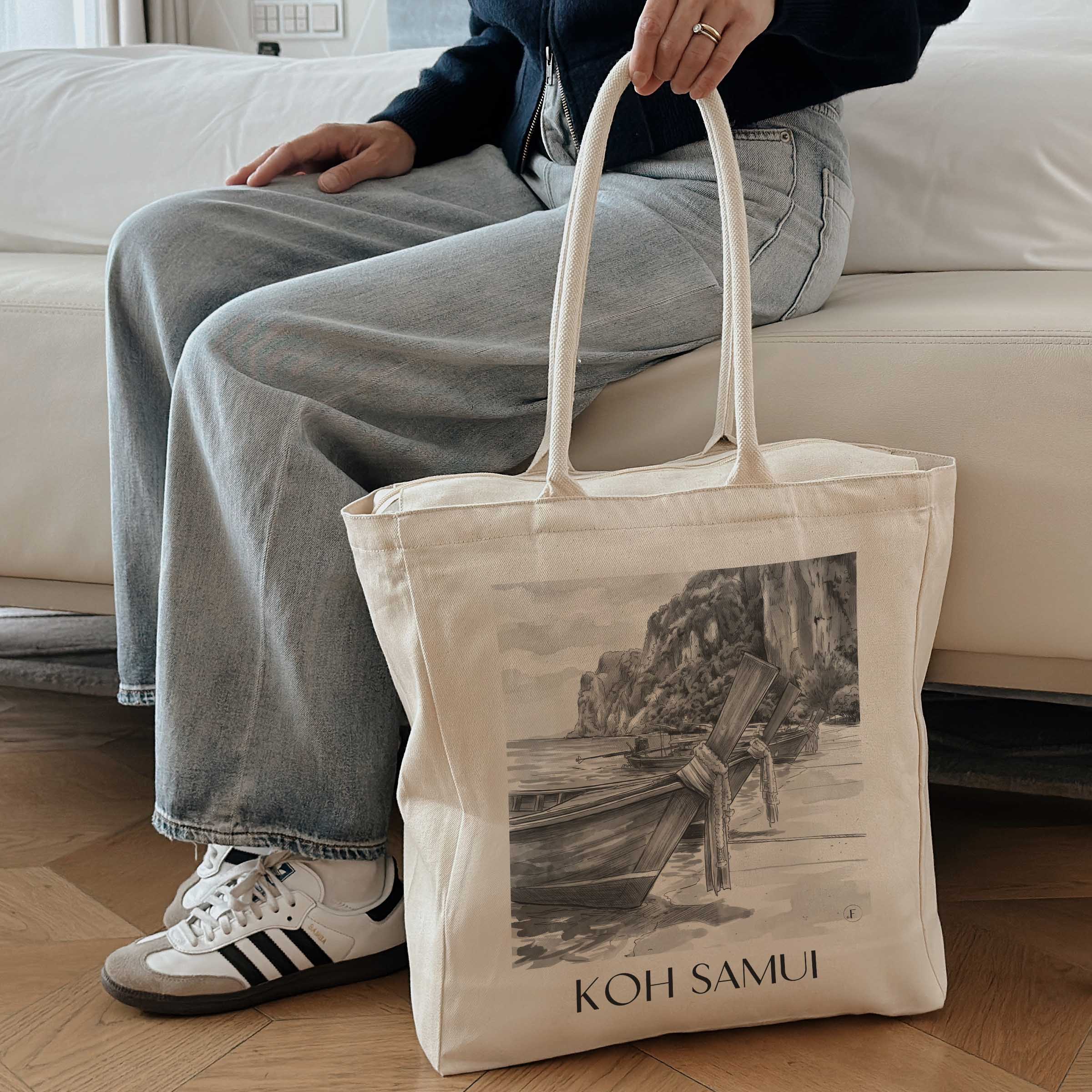 koh-samui-thailand-einkaufstasche-aquarell-schwarz-weiss