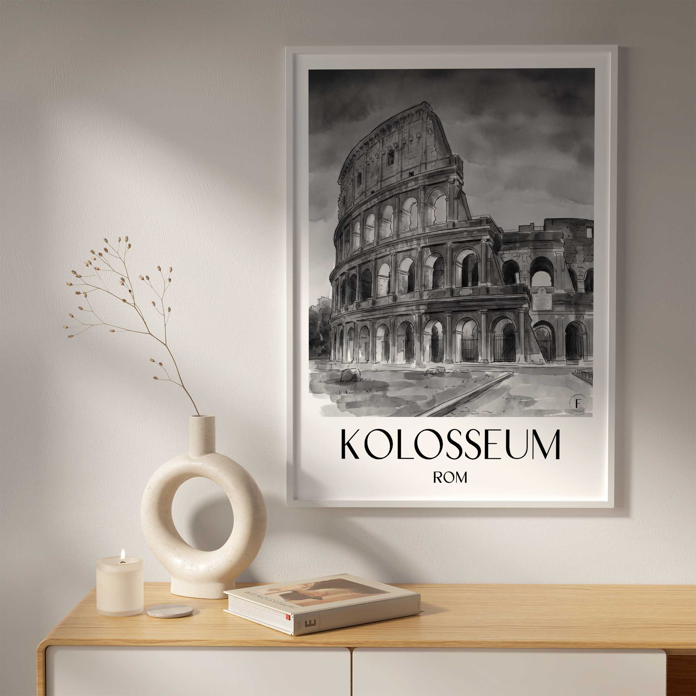 kolosseum-rom-italien-poster-aquarell-schwarz-weiss