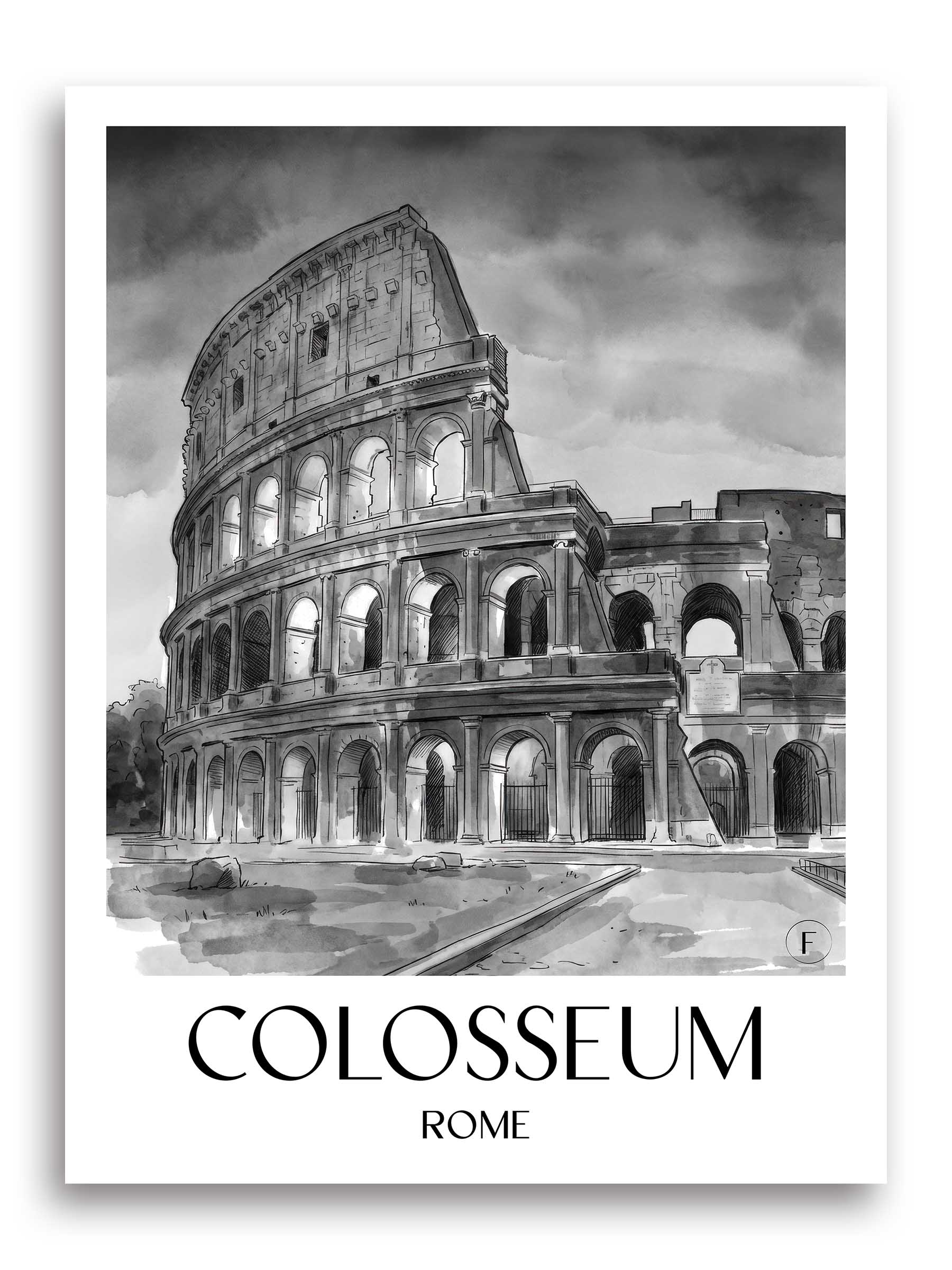 Kolosseum Poster - Rom - Italien Kunstdruck - Aquarell Schwarz-Weiß von A4 bis A1 - favplace