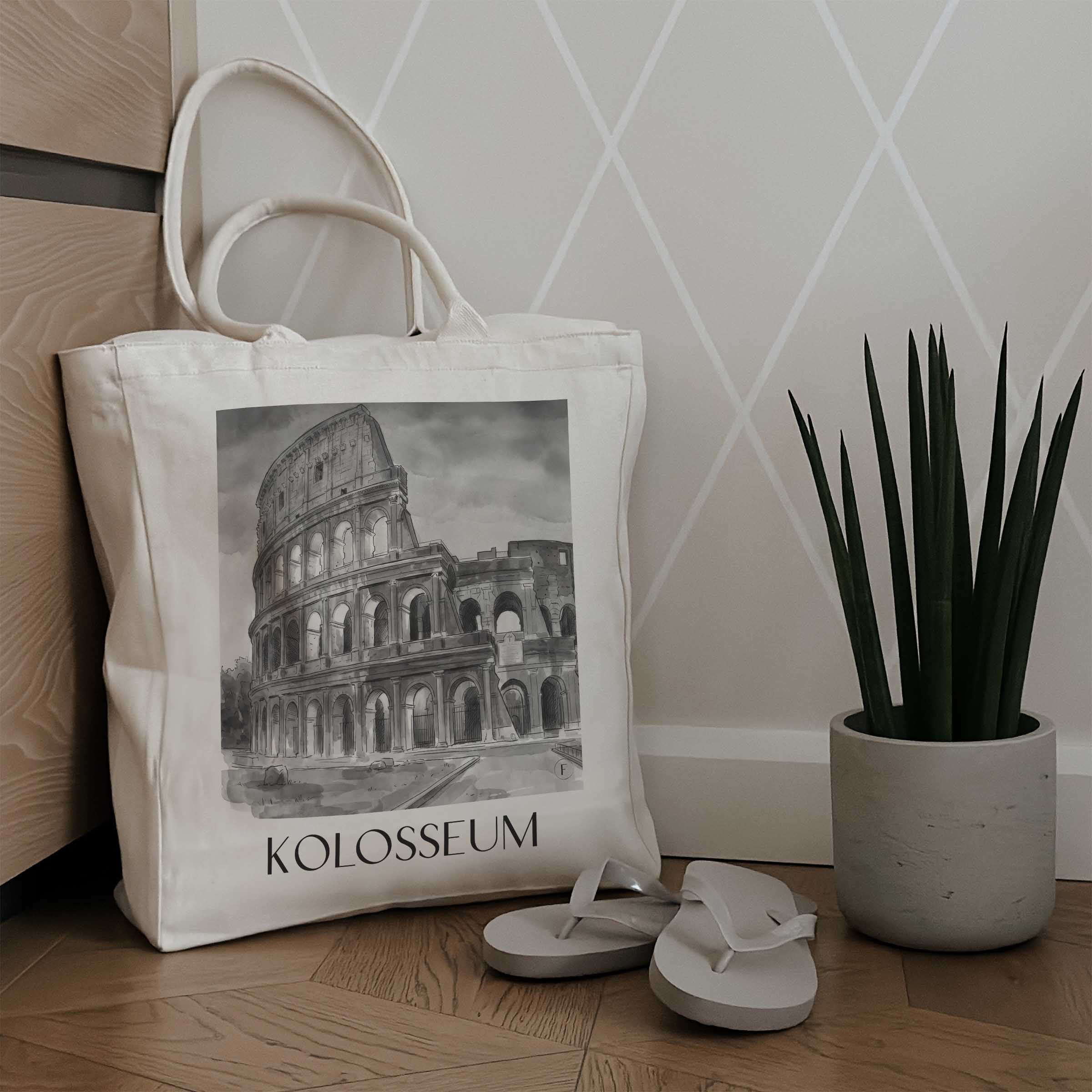 kolosseum-rom-italien-einkaufstasche-aquarell-schwarz-weiss