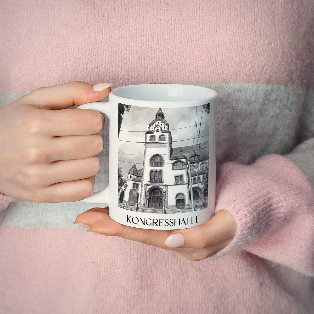 kongresshalle-leipzig-deutschland-kaffeebecher-aquarell-schwarz-weiss