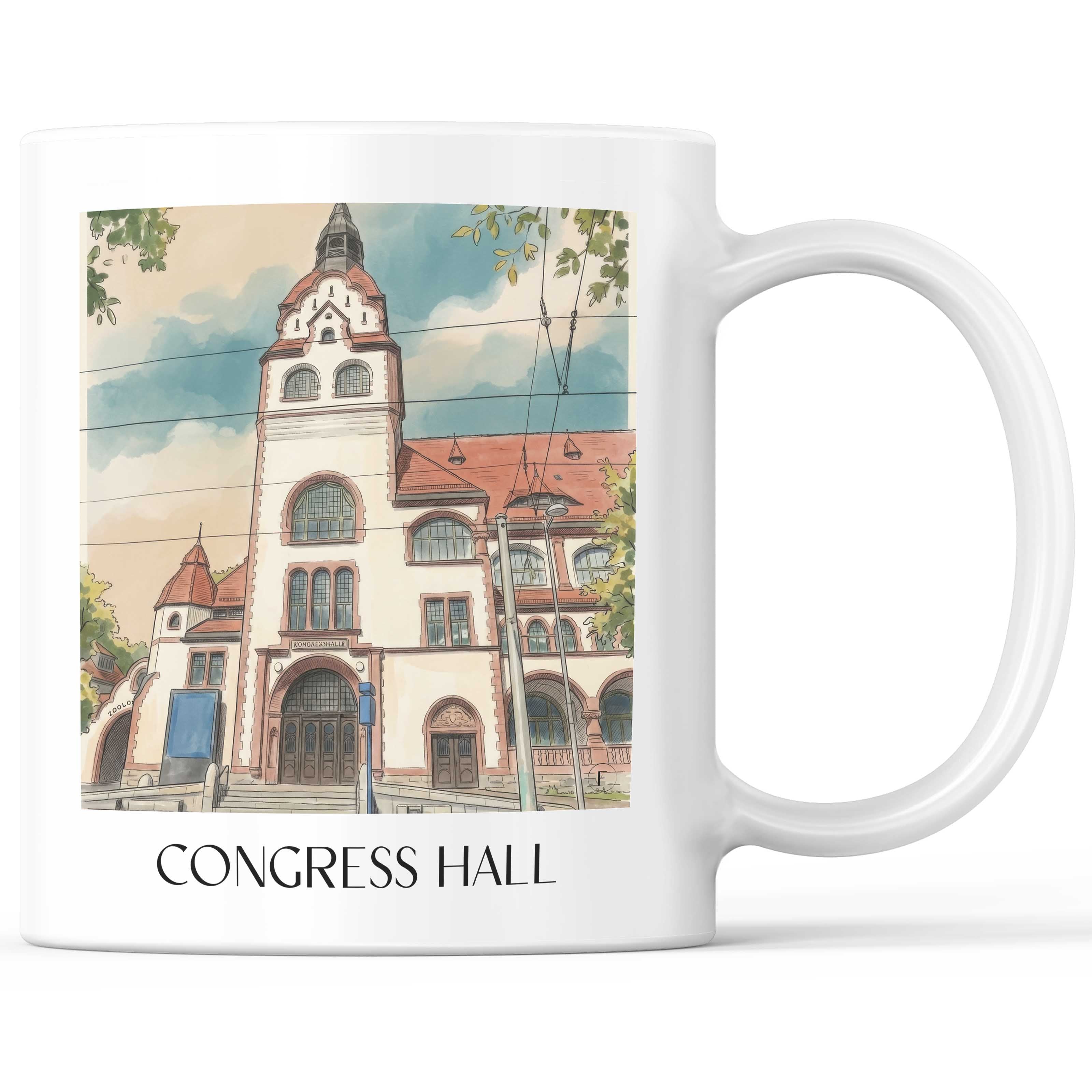 Kongresshalle Kaffeebecher - Leipzig - Deutschland Becher - Kaffeetasse im Aquarell Stil - favplace