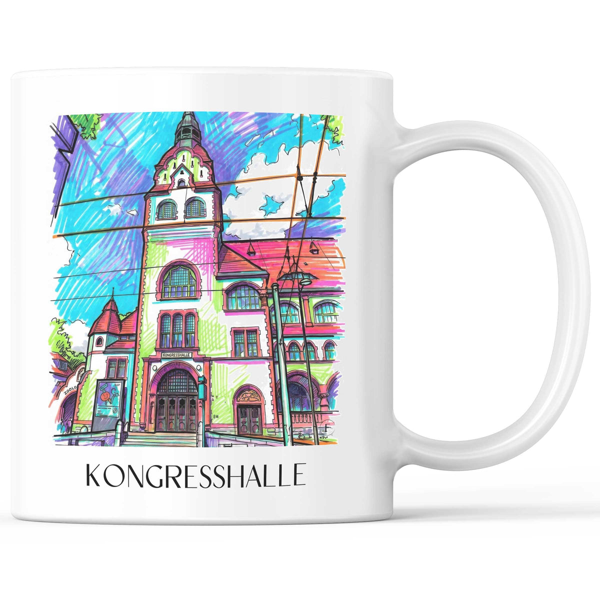 Kongresshalle Kaffeebecher - Leipzig - Deutschland Becher - Kaffeetasse im Tag Graffiti Stil - favplace