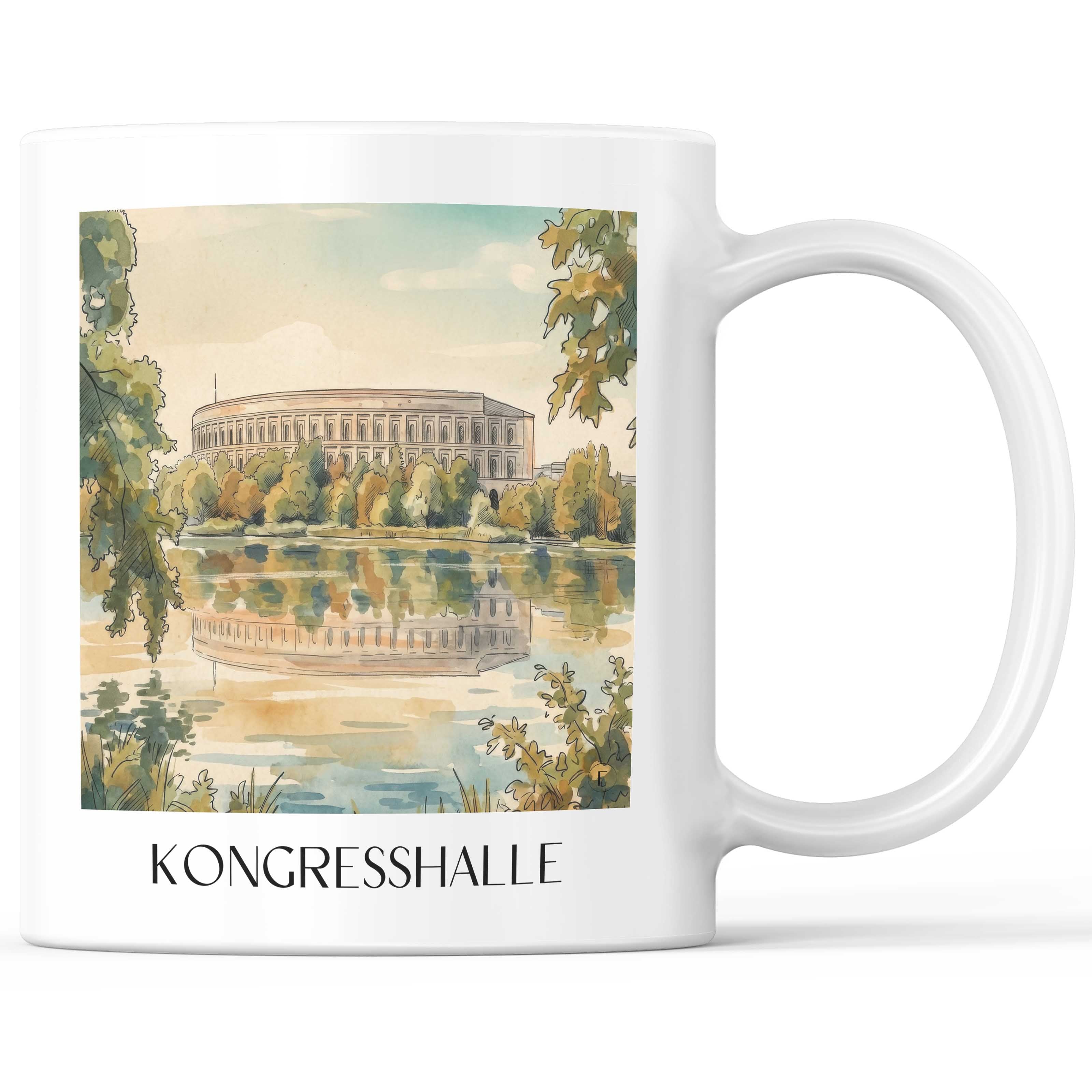 Kongresshalle Kaffeebecher - Nürnberg - Deutschland Becher - Kaffeetasse im Aquarell Stil - favplace