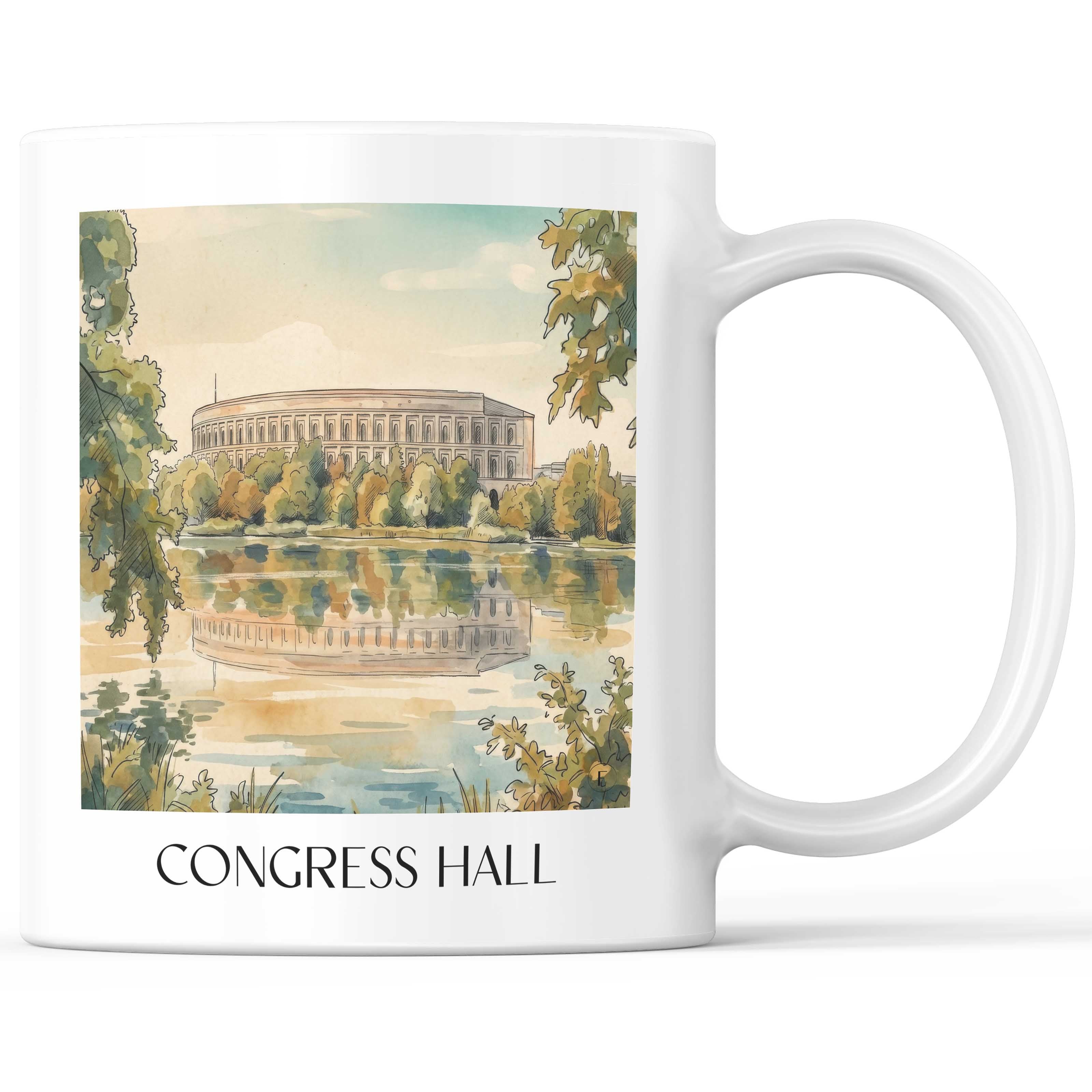Kongresshalle Kaffeebecher - Nürnberg - Deutschland Becher - Kaffeetasse im Aquarell Stil - favplace