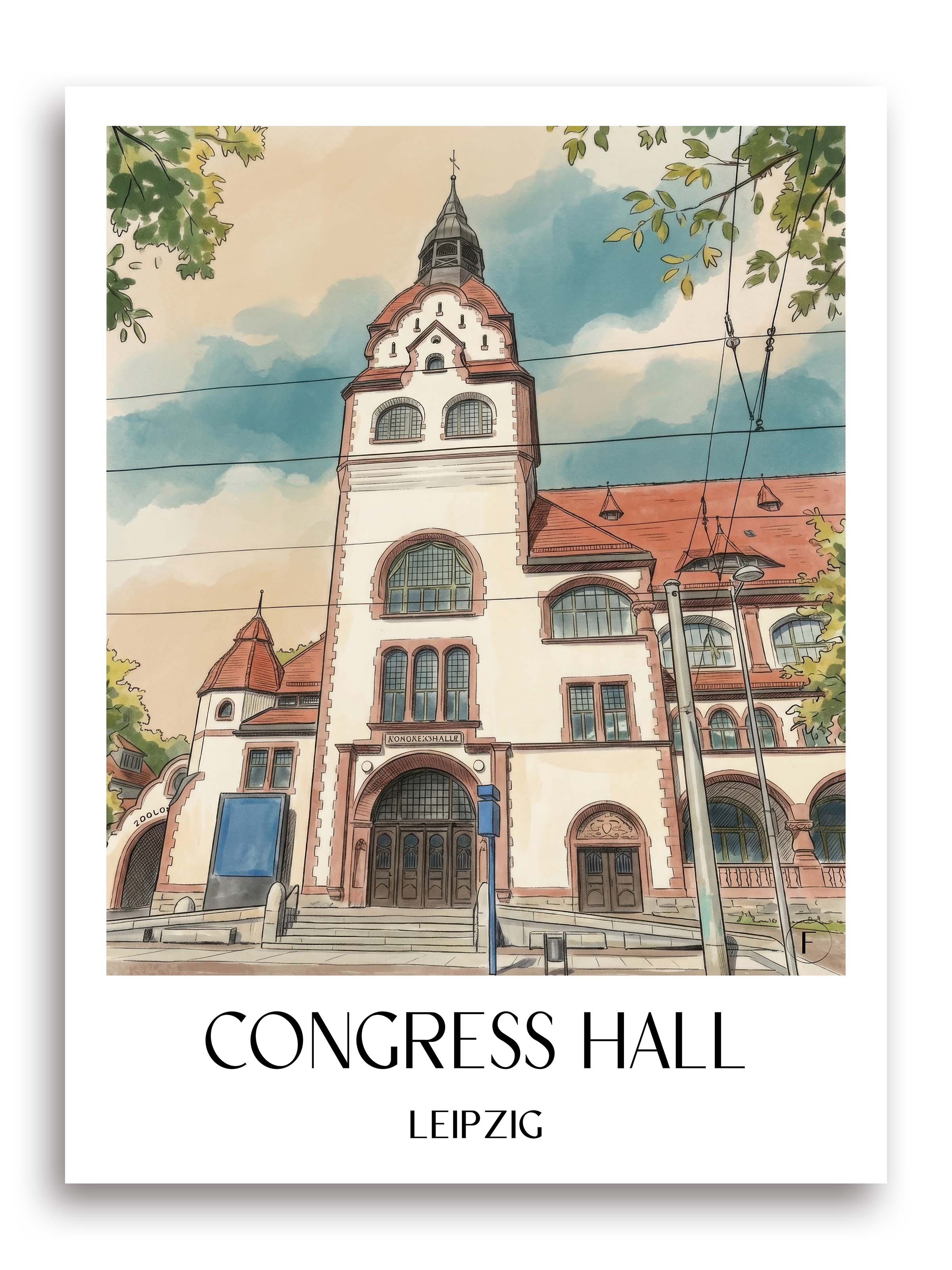 Kongresshalle Poster - Leipzig - Deutschland Kunstdruck - Aquarell von A4 bis A1 - favplace
