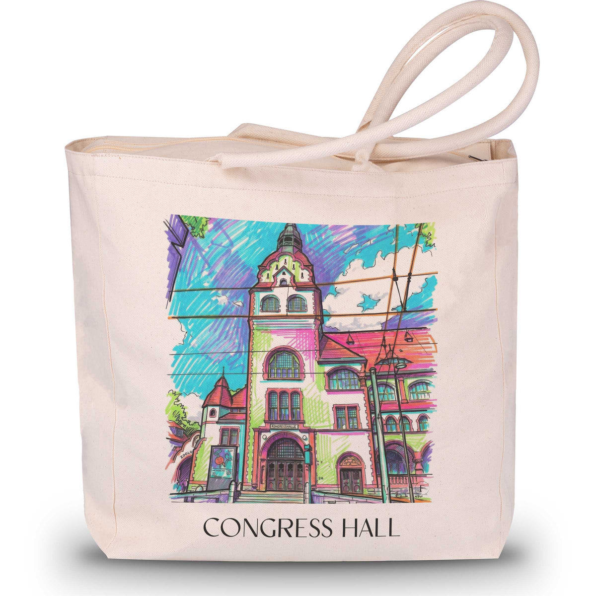 Kongresshalle Shopping Tasche - Leipzig - Deutschland Tote Bag - Einkaufstasche im Tag Graffiti Stil - favplace
