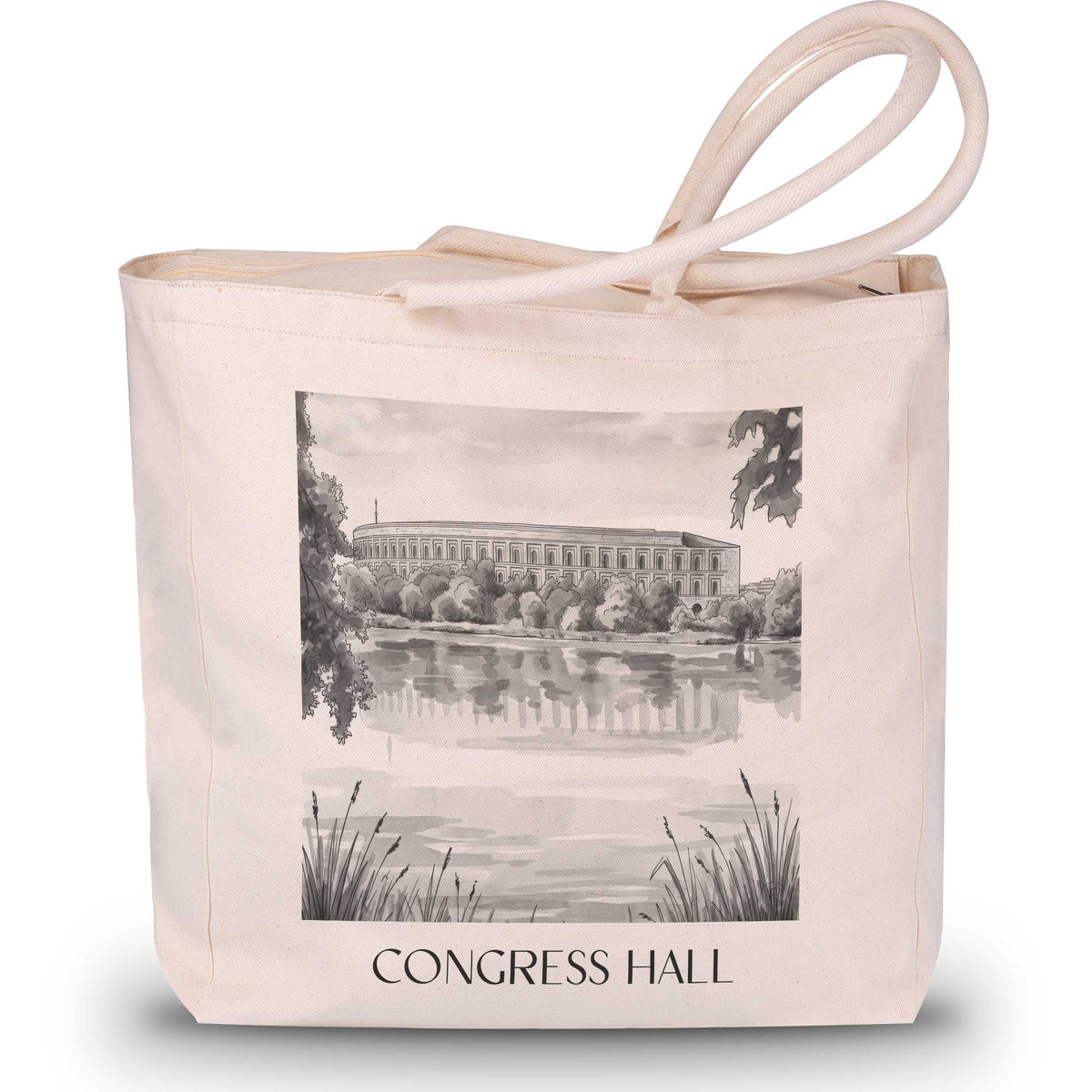 Kongresshalle Shopping Tasche - Nürnberg - Deutschland Tote Bag - Einkaufstasche im Aquarell Schwarz-Weiß Stil - favplace