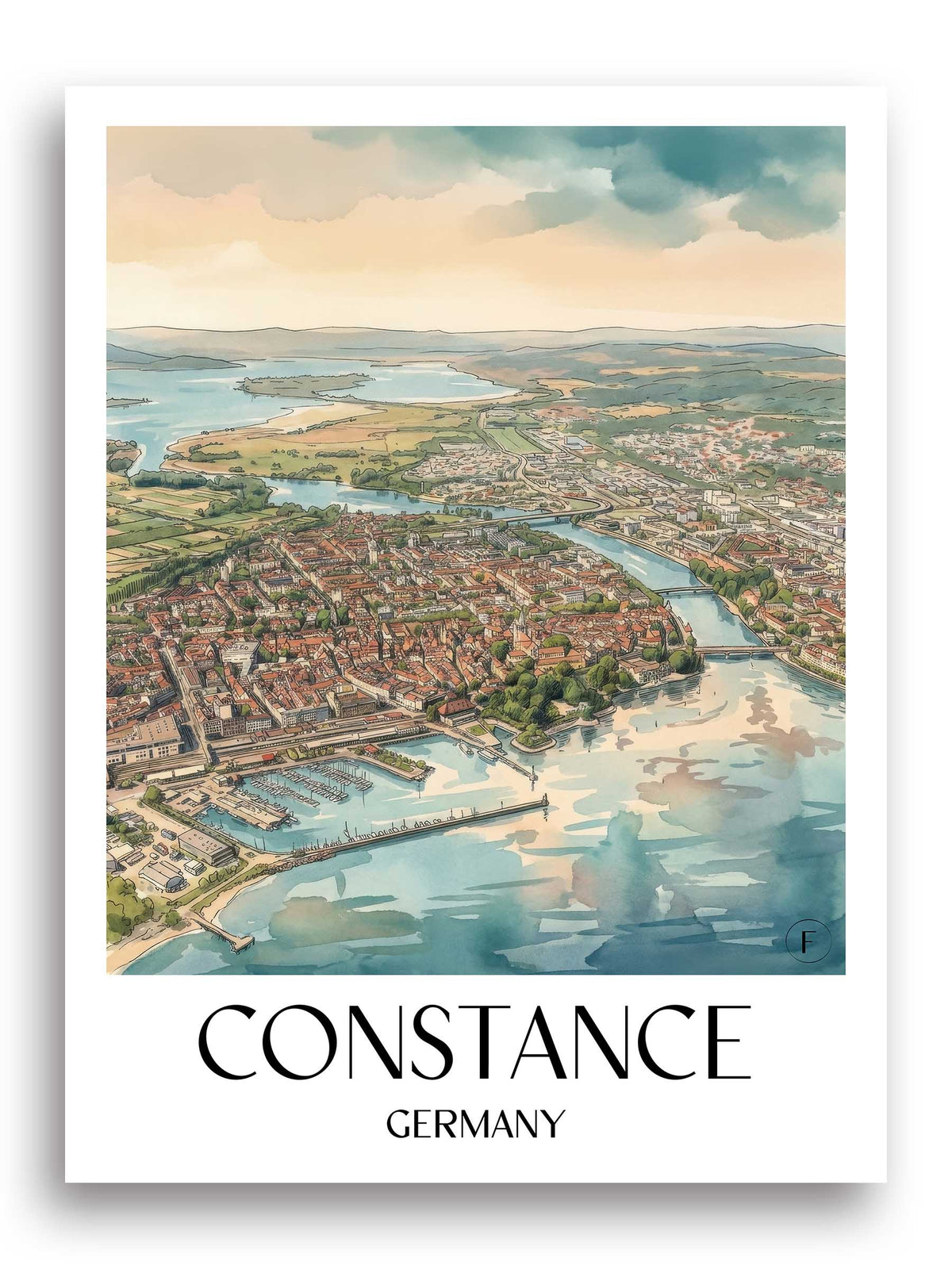 Konstanz Poster - Bodensee - Deutschland Kunstdruck - Aquarell von A4 bis A1 - favplace