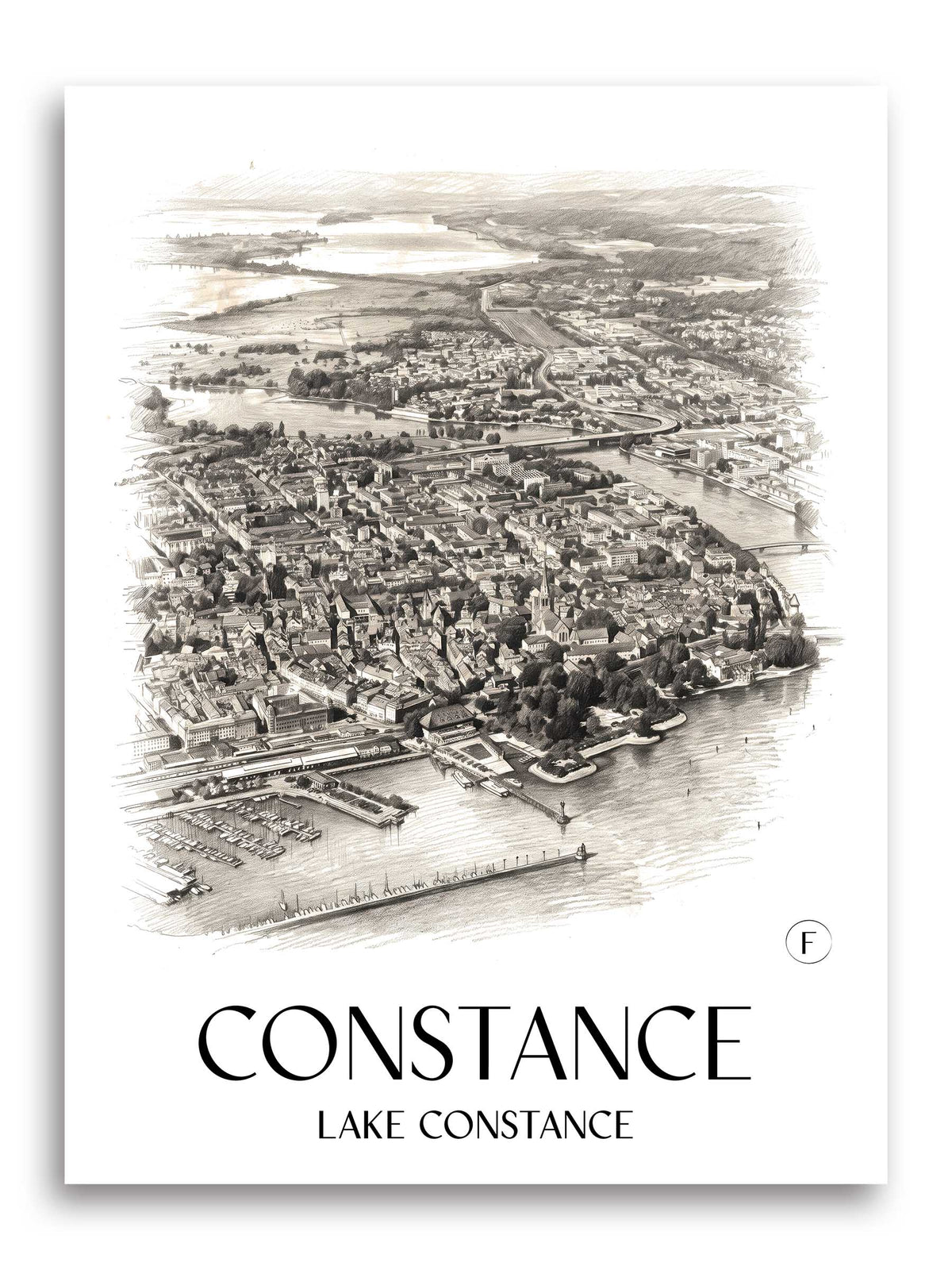 Konstanz Poster - Bodensee - Deutschland Kunstdruck - Zeichnung von A4 bis A1 - favplace