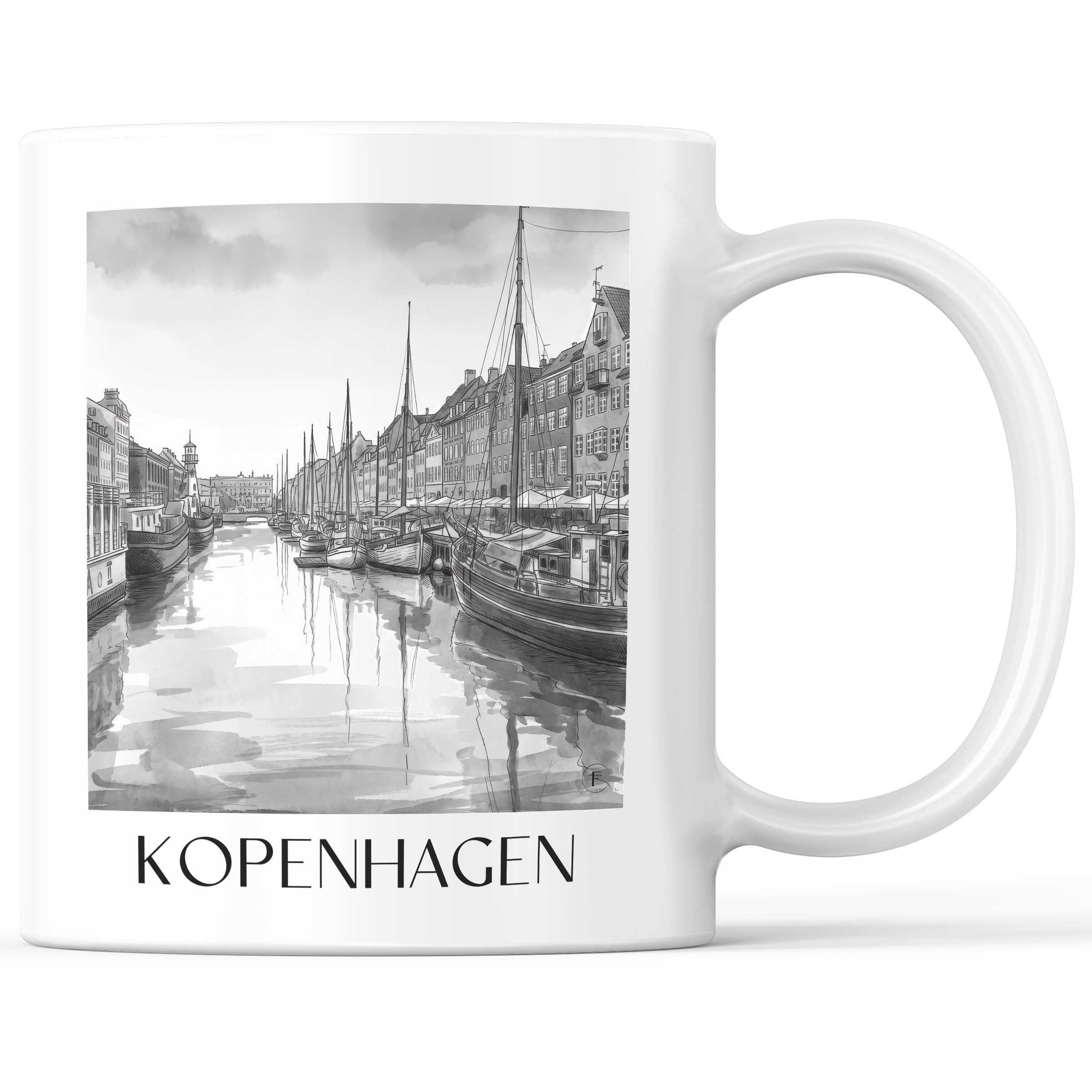 Kopenhagen - Dänemark Becher - Kaffeetasse im Aquarell Schwarz-Weiß Stil - favplace