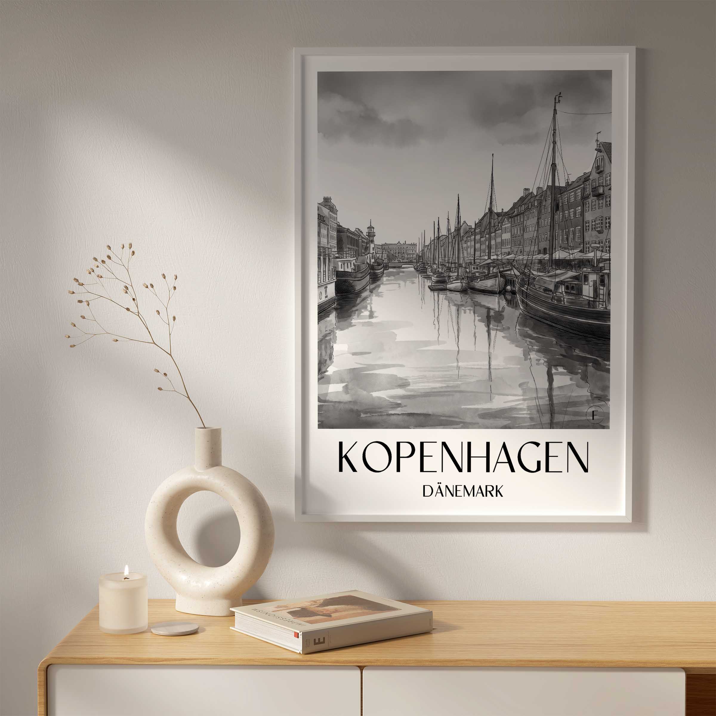 kopenhagen-dänemark-poster-aquarell-schwarz-weiss