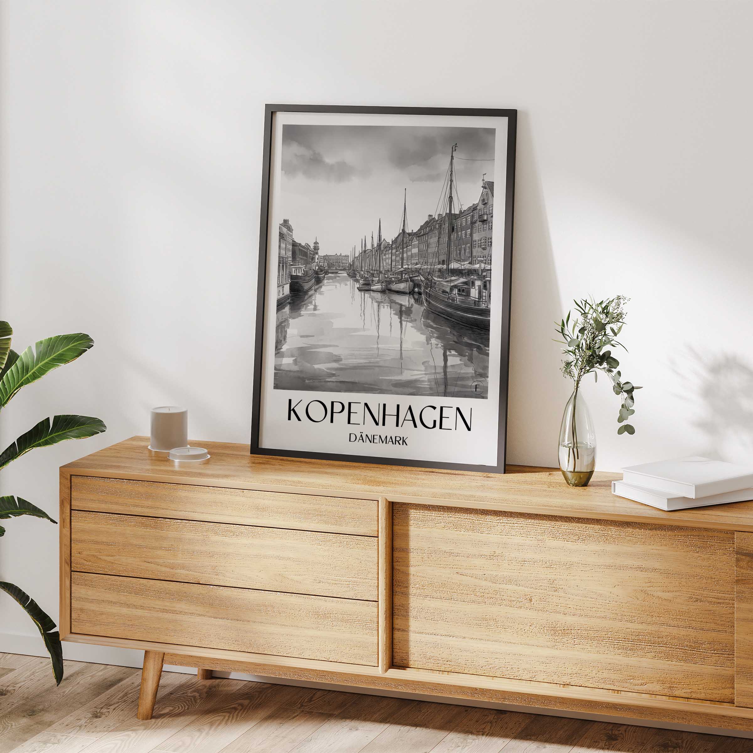 kopenhagen-dänemark-poster-aquarell-schwarz-weiss