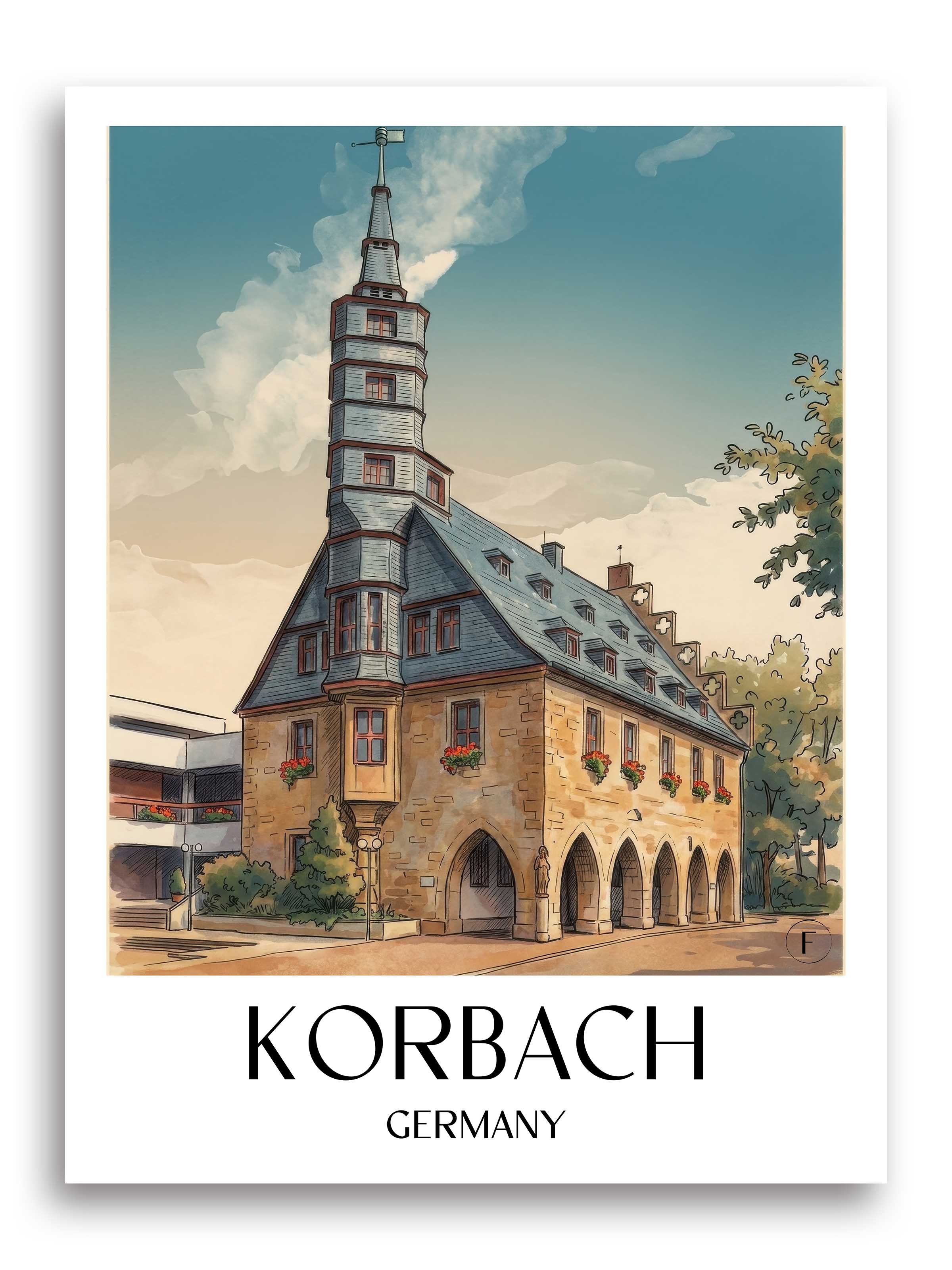 Korbach Poster - Hessen - Deutschland Kunstdruck - Aquarell von A4 bis A1 - favplace