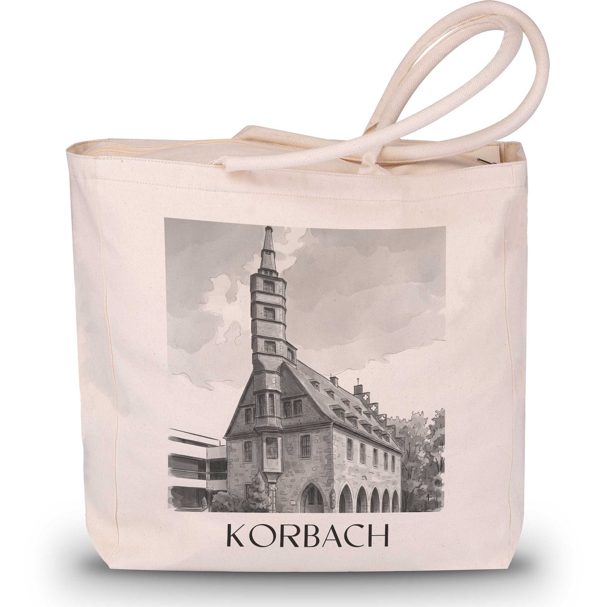 Korbach Shopping Tasche - Hessen - Deutschland Tote Bag - Einkaufstasche im Aquarell Schwarz-Weiß Stil - favplace