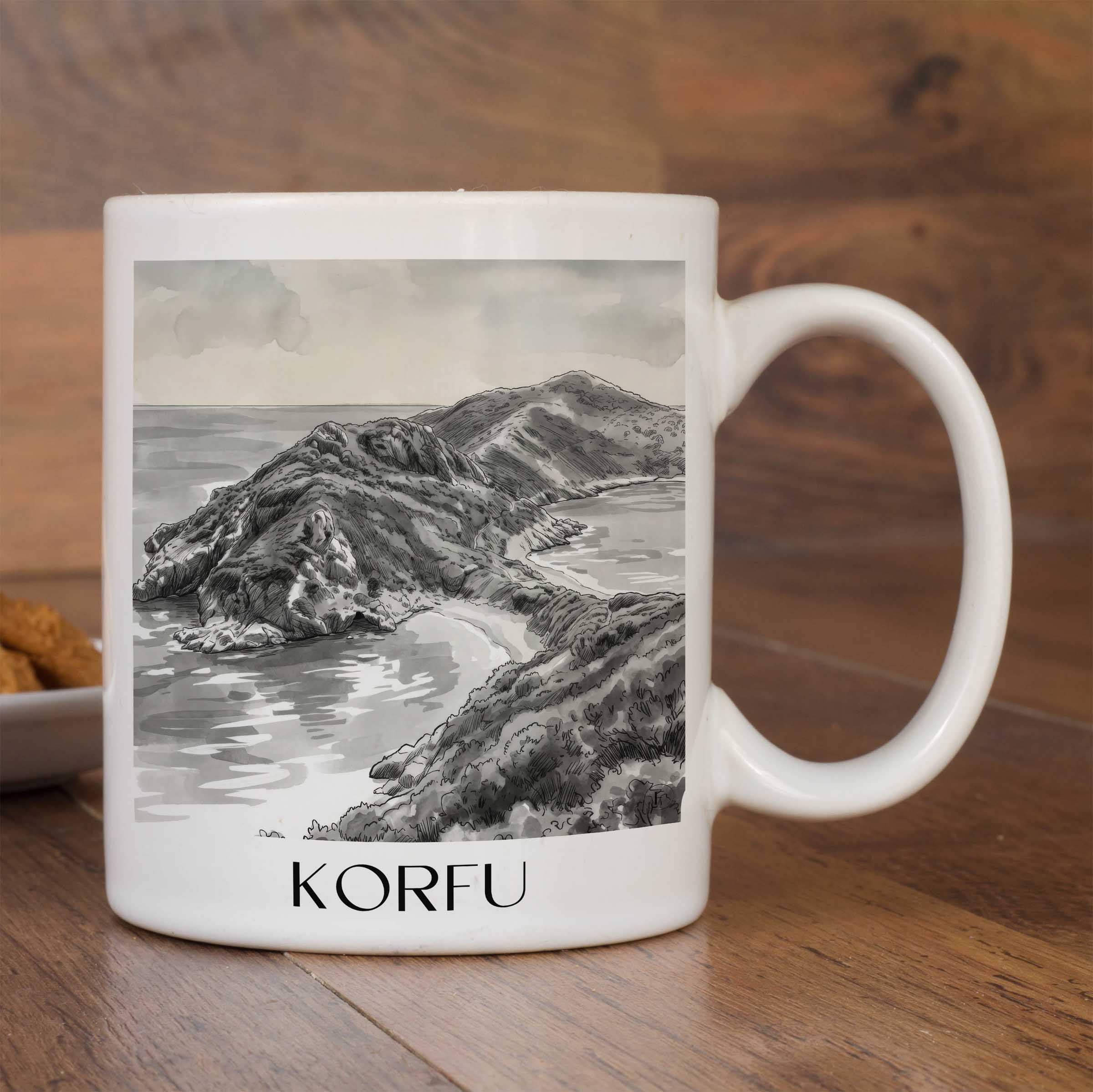 korfu-griechenland-kaffeebecher-aquarell-schwarz-weiss