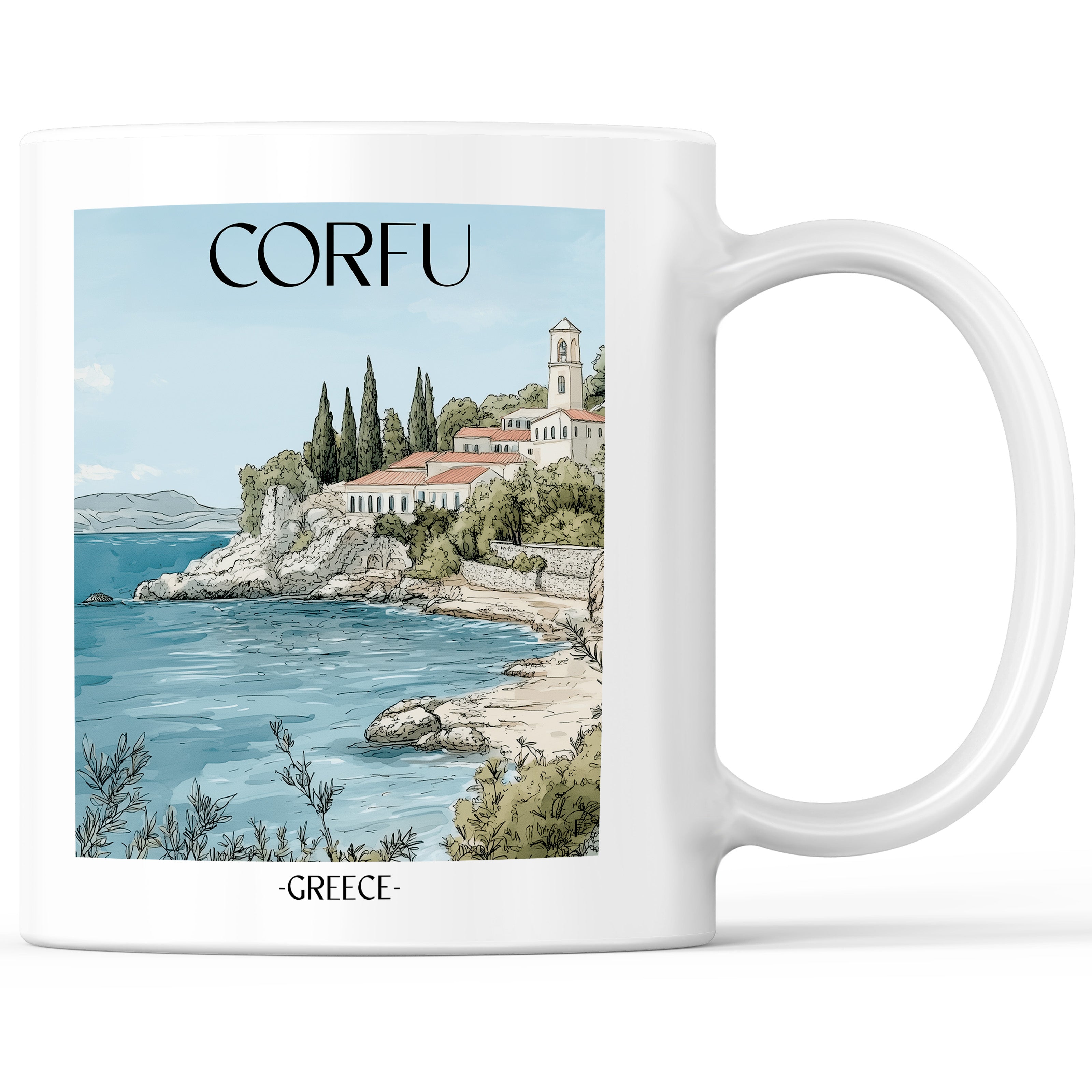 Korfu - Griechenland Becher - Kaffeetasse im Aquarell Stil - favplace
