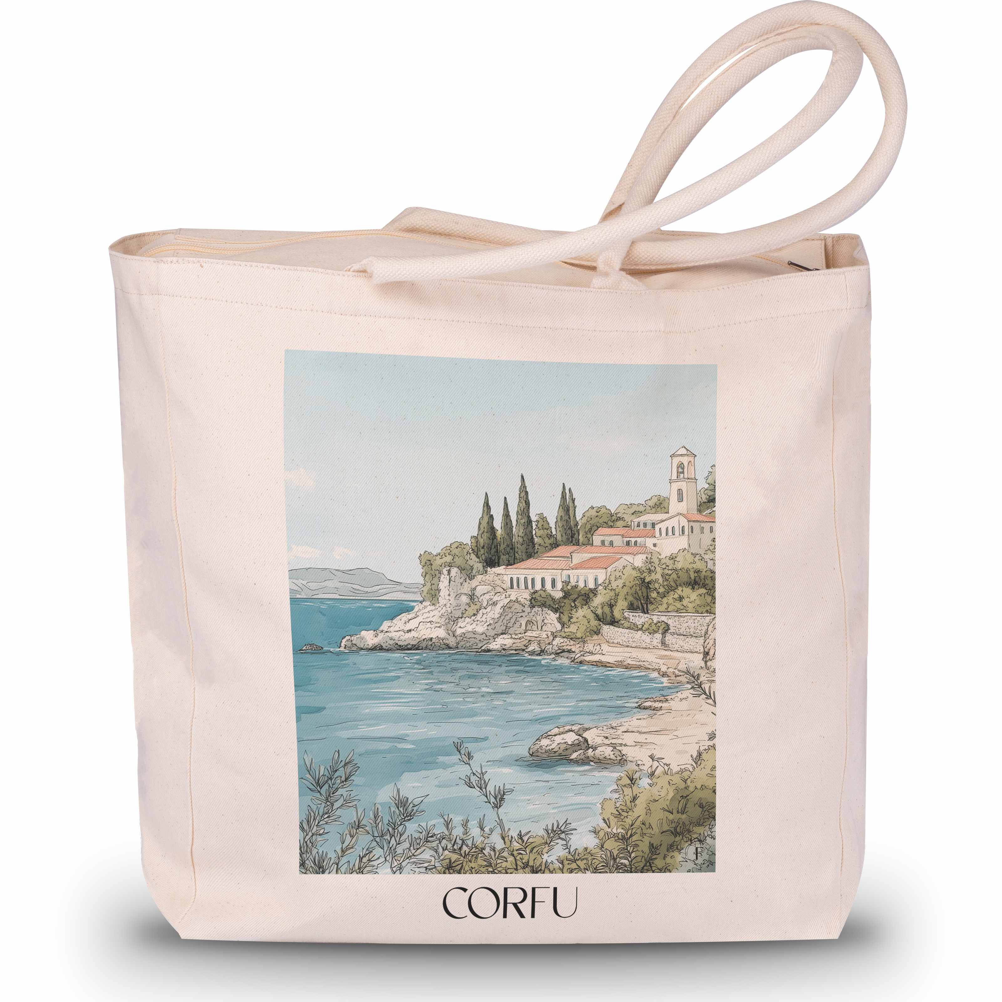 Korfu - Griechenland Tote Bag - Einkaufstasche im Aquarell Stil - favplace