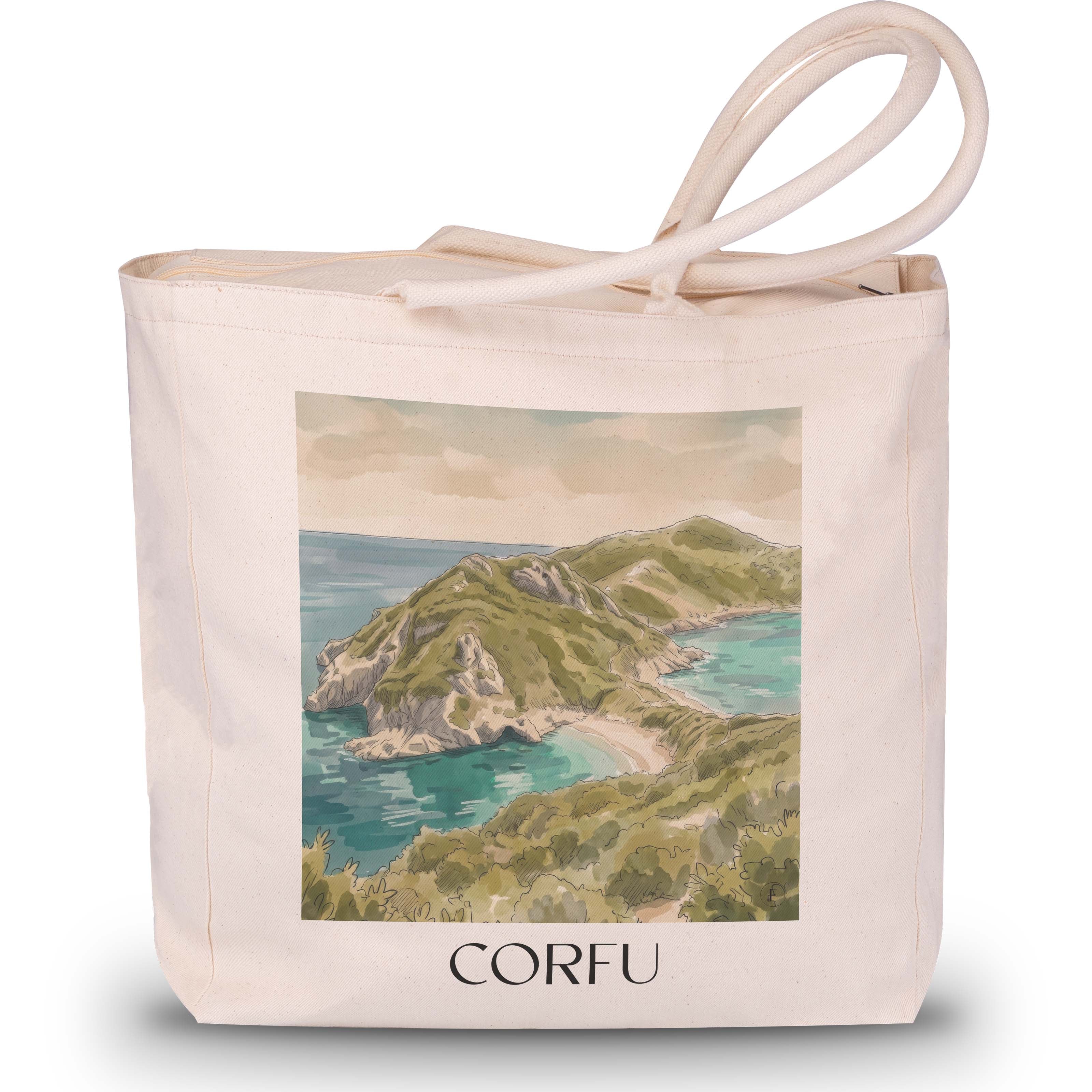 Korfu - Griechenland Tote Bag - Einkaufstasche im Aquarell Stil - favplace