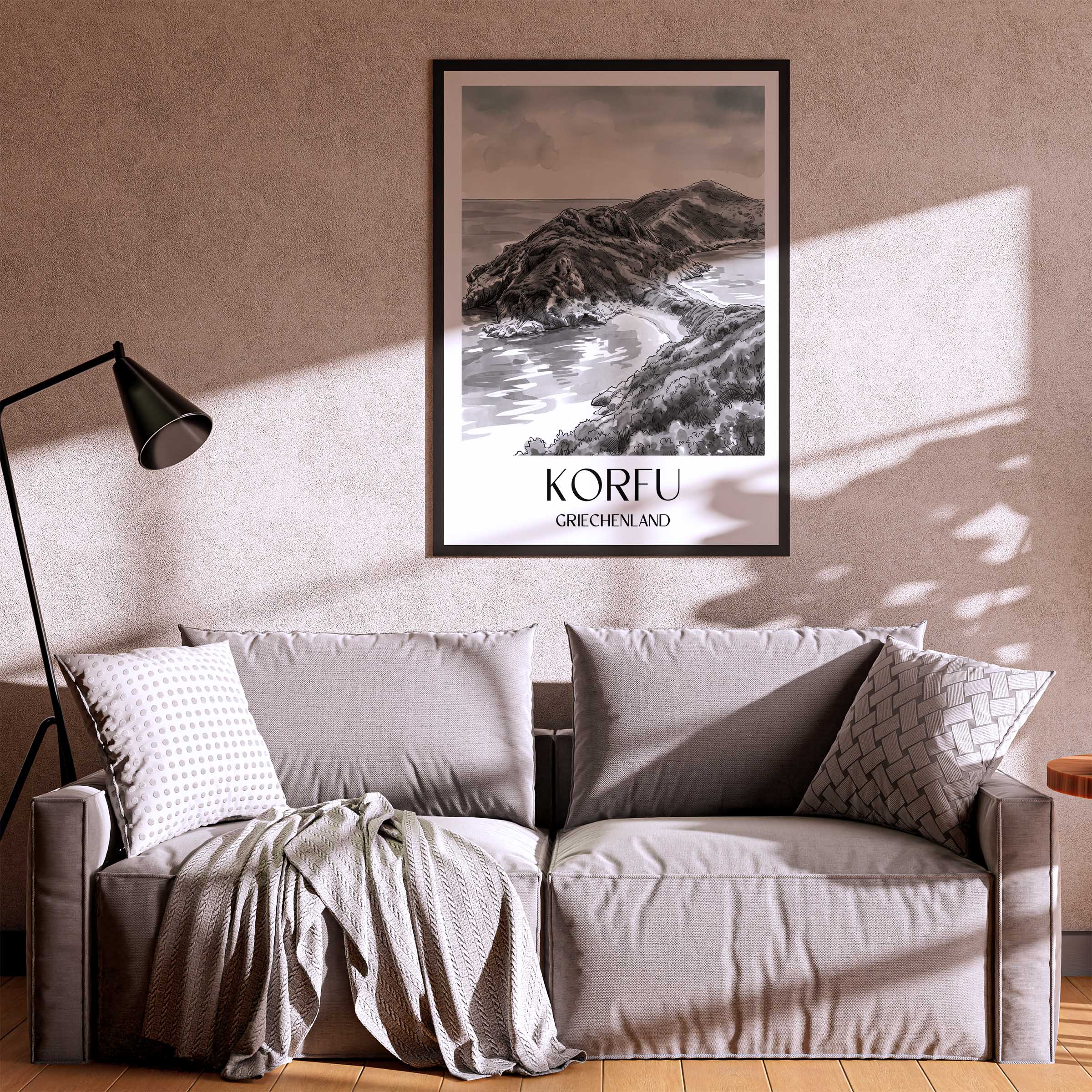 korfu-griechenland-poster-aquarell-schwarz-weiss