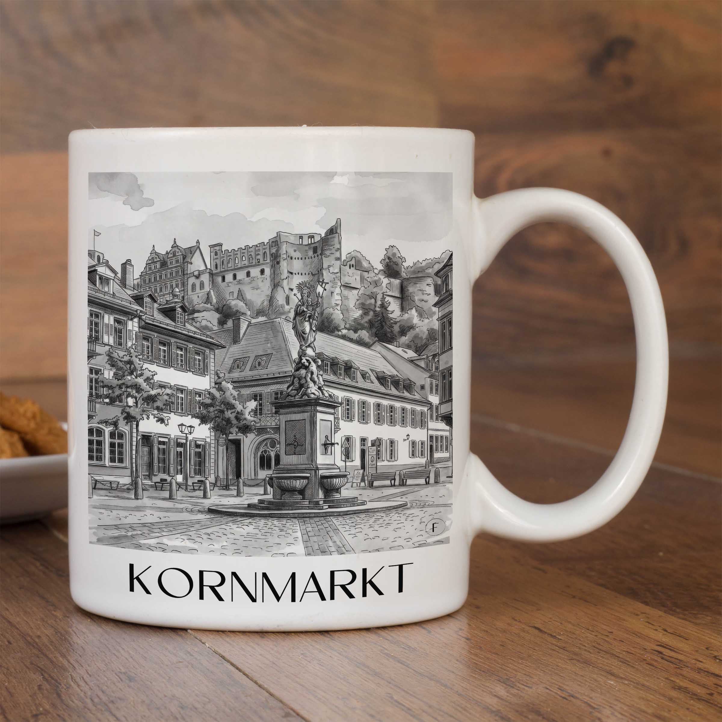 kornmarkt-heidelberg-deutschland-kaffeebecher-aquarell-schwarz-weiss
