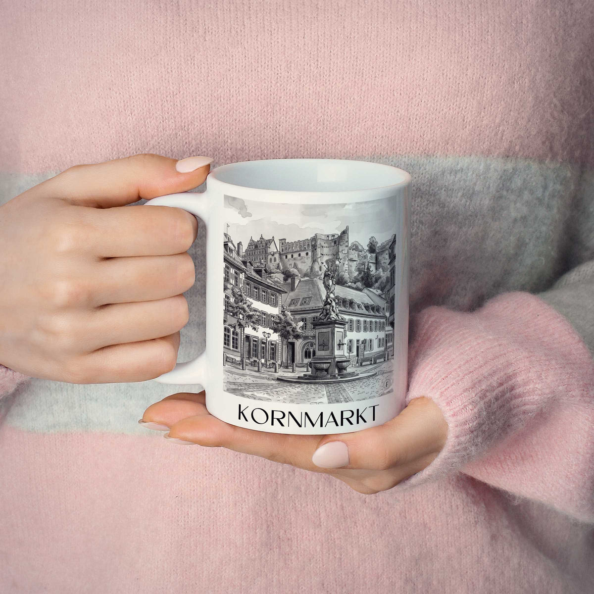 kornmarkt-heidelberg-deutschland-kaffeebecher-aquarell-schwarz-weiss