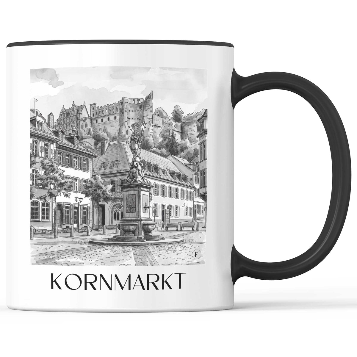 Kornmarkt Kaffeebecher - Heidelberg - Deutschland Becher - Kaffeetasse im Aquarell Schwarz-Weiß Stil - favplace