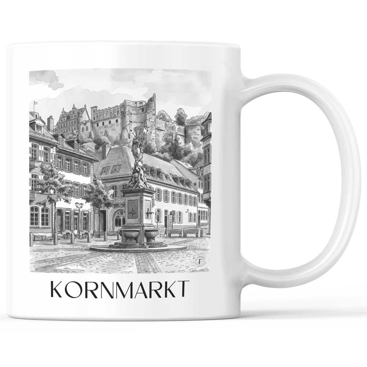 Kornmarkt Kaffeebecher - Heidelberg - Deutschland Becher - Kaffeetasse im Aquarell Schwarz-Weiß Stil - favplace