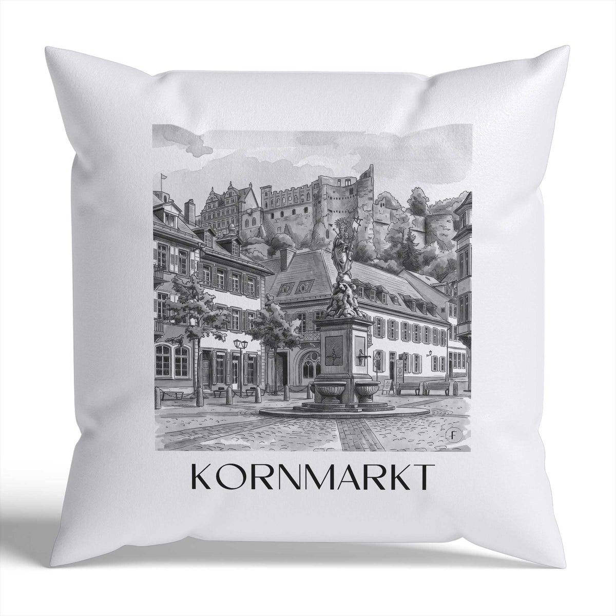 kornmarkt-heidelberg-deutschland-kissenbezug-aquarell-schwarz-weiss