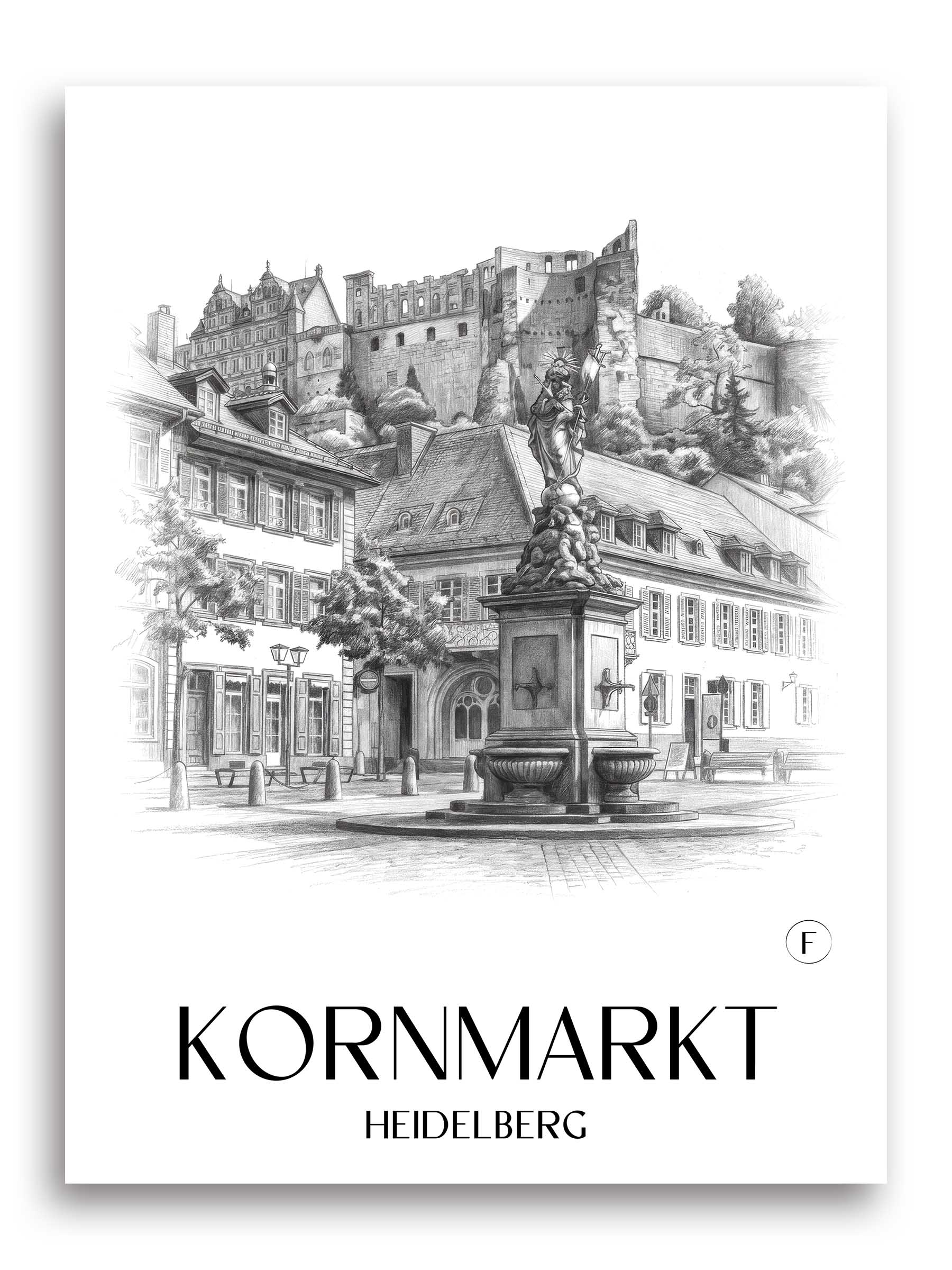 kornmarkt-heidelberg-deutschland-poster-bleistift-zeichnung-drawing