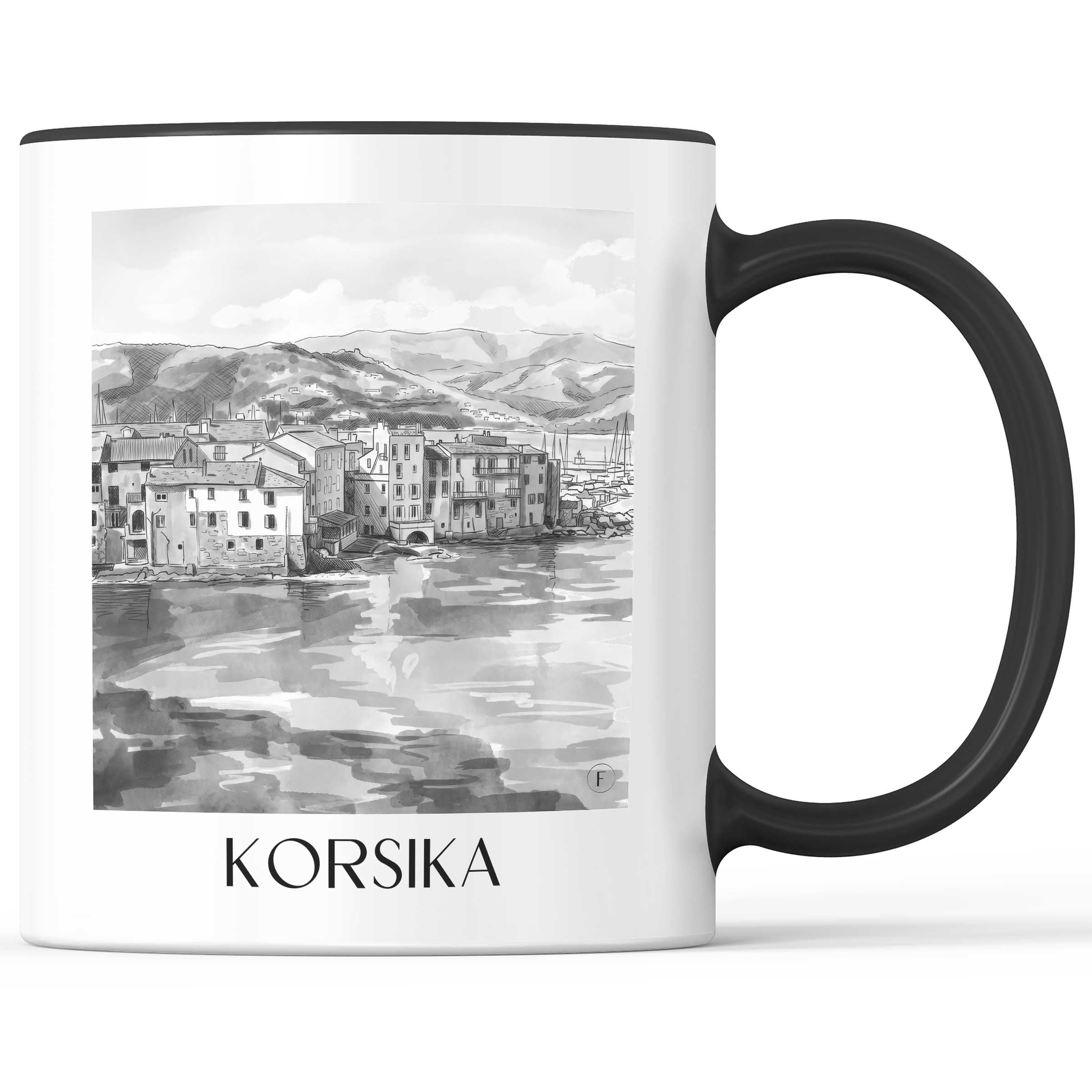 korsika-frankreich-kaffeebecher-aquarell-schwarz-weiss
