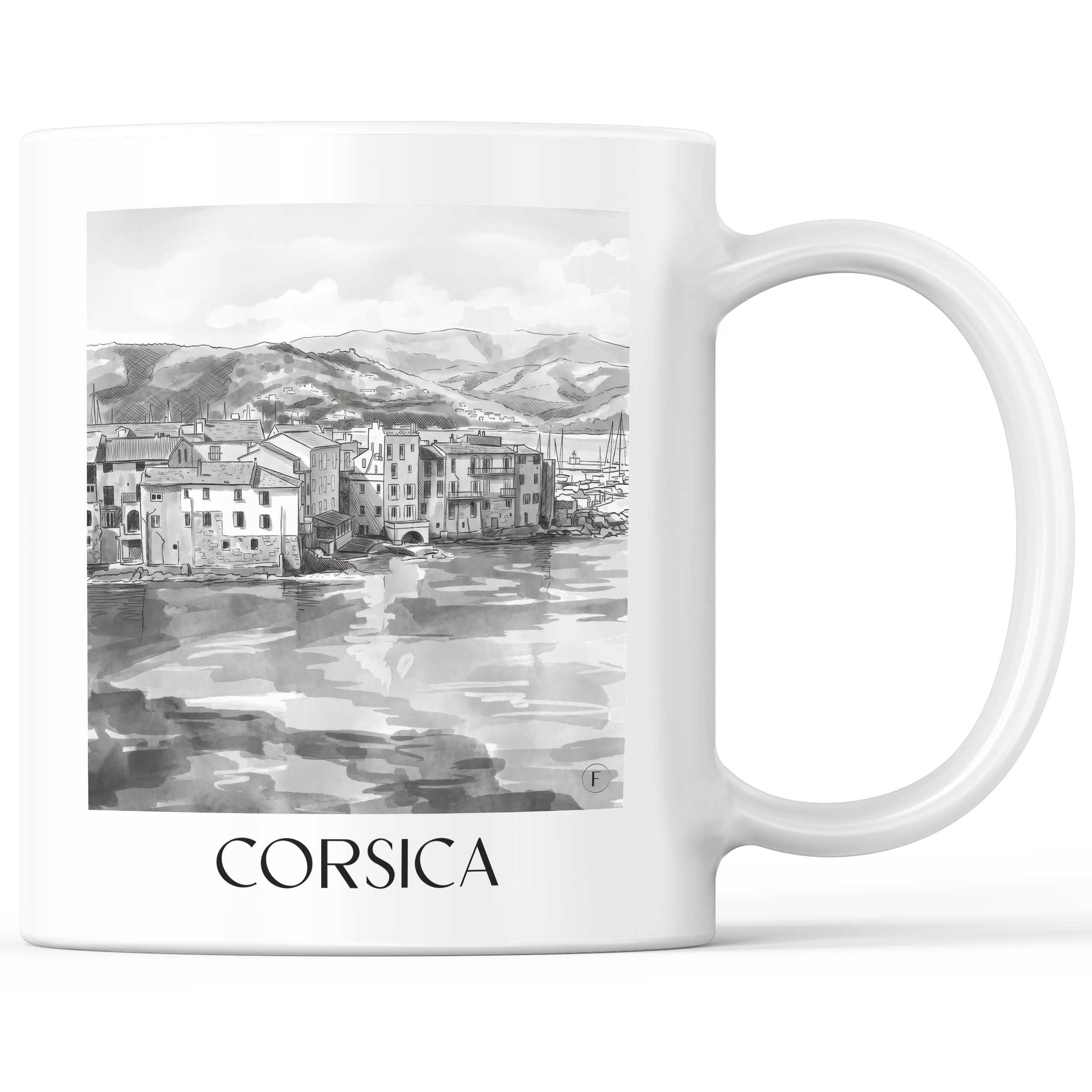 Korsika - Frankreich Becher - Kaffeetasse im Aquarell Schwarz-Weiß Stil - favplace