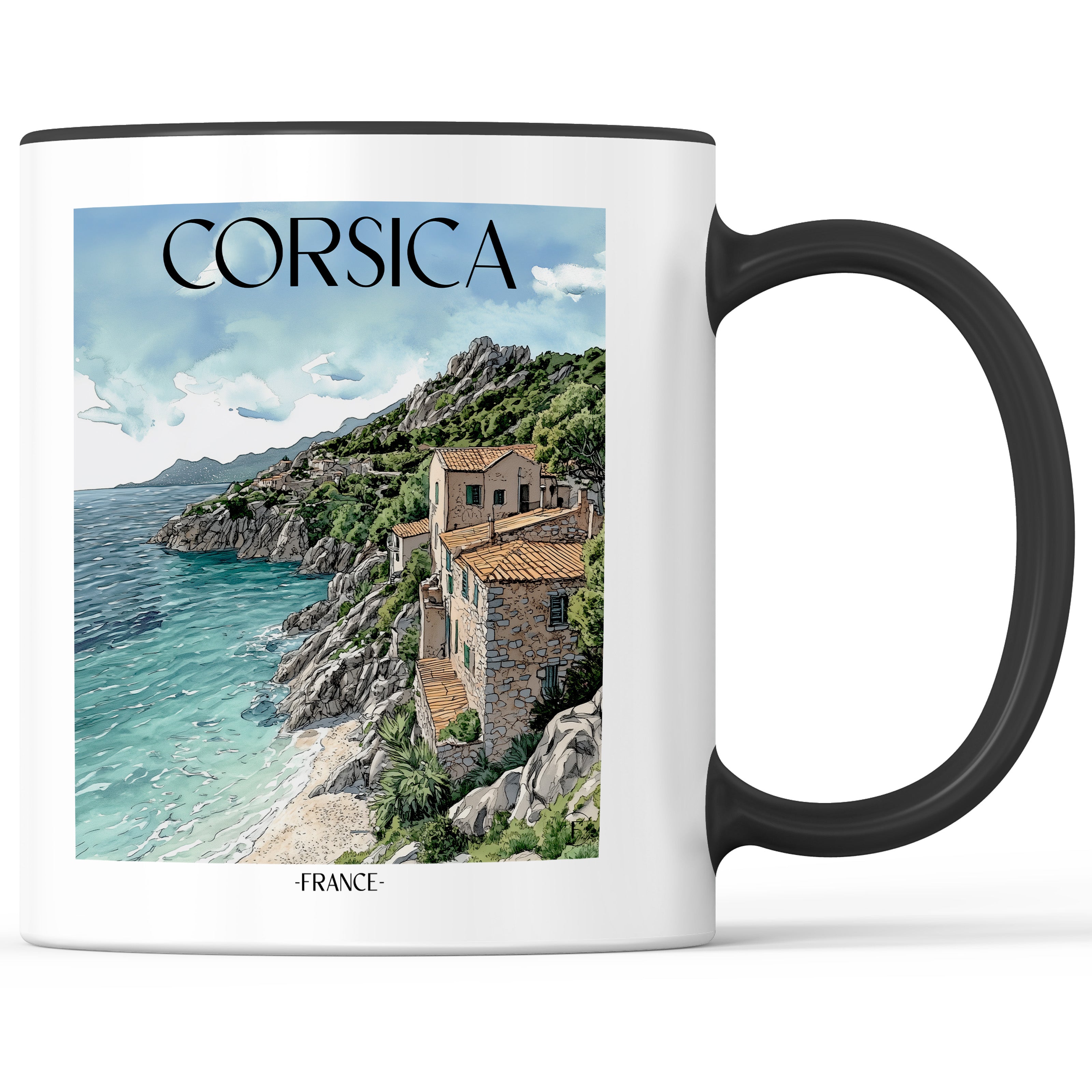 Korsika - Frankreich Becher - Kaffeetasse im Aquarell Stil - favplace
