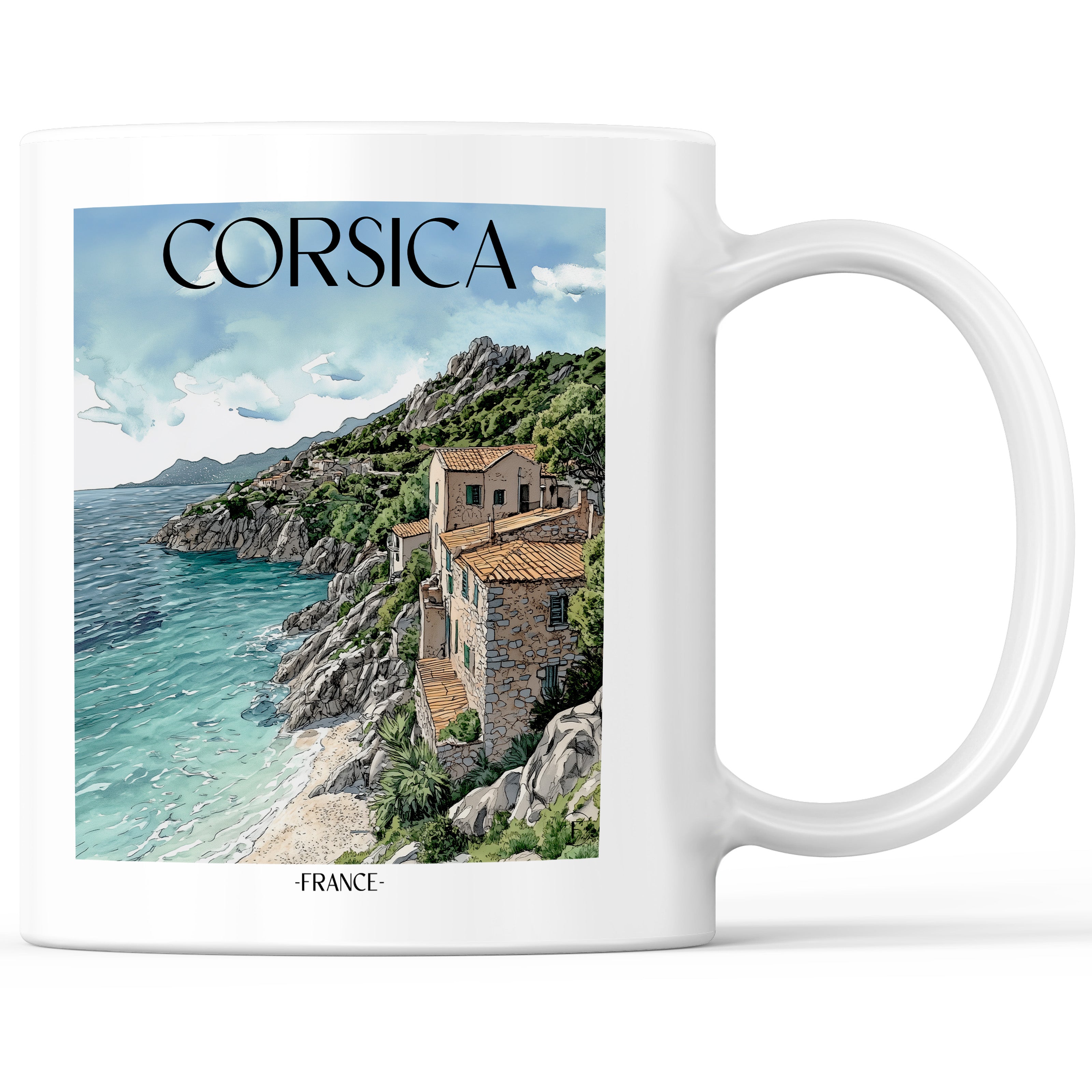 Korsika - Frankreich Becher - Kaffeetasse im Aquarell Stil - favplace