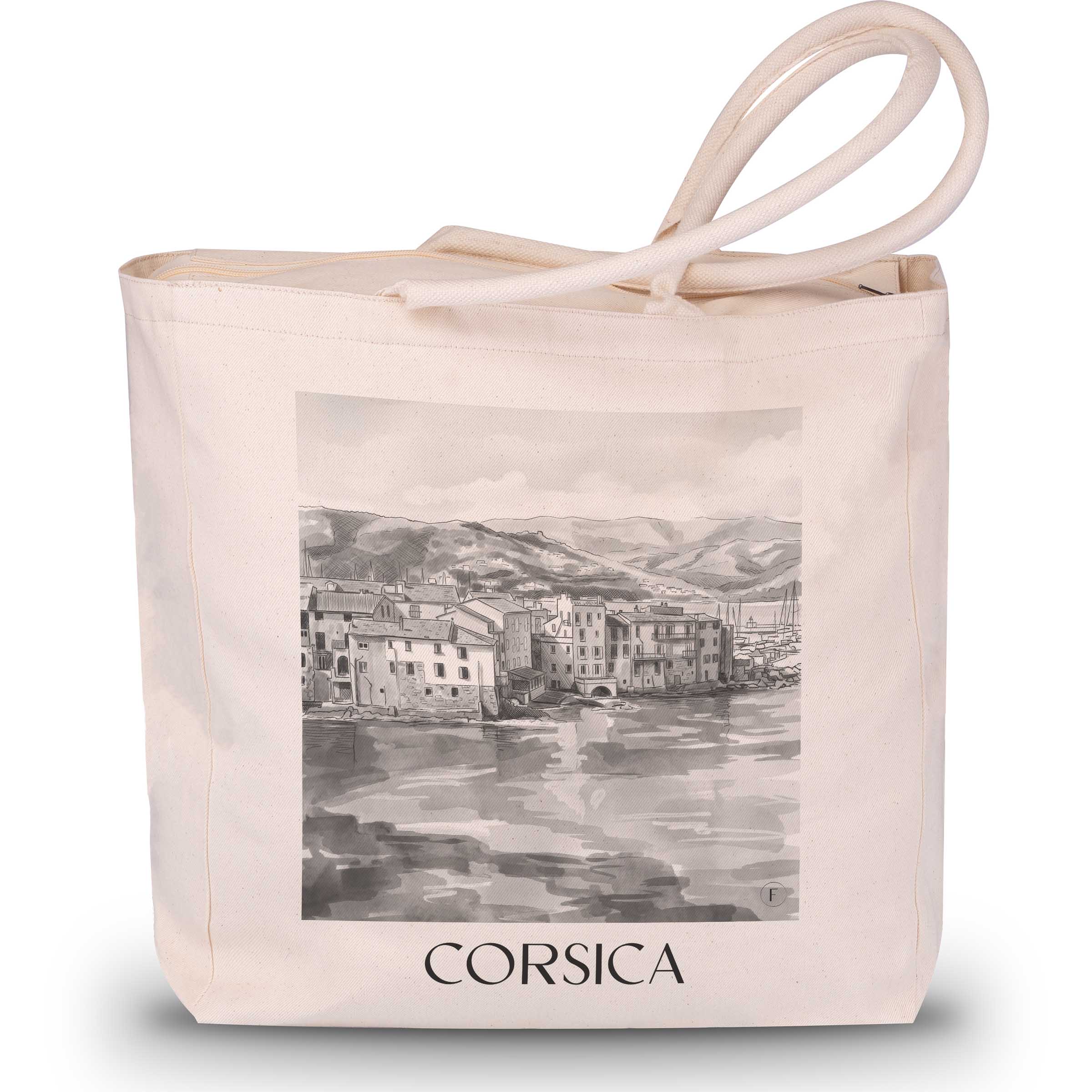 Korsika - Frankreich Tote Bag - Einkaufstasche im Aquarell Schwarz-Weiß Stil - favplace