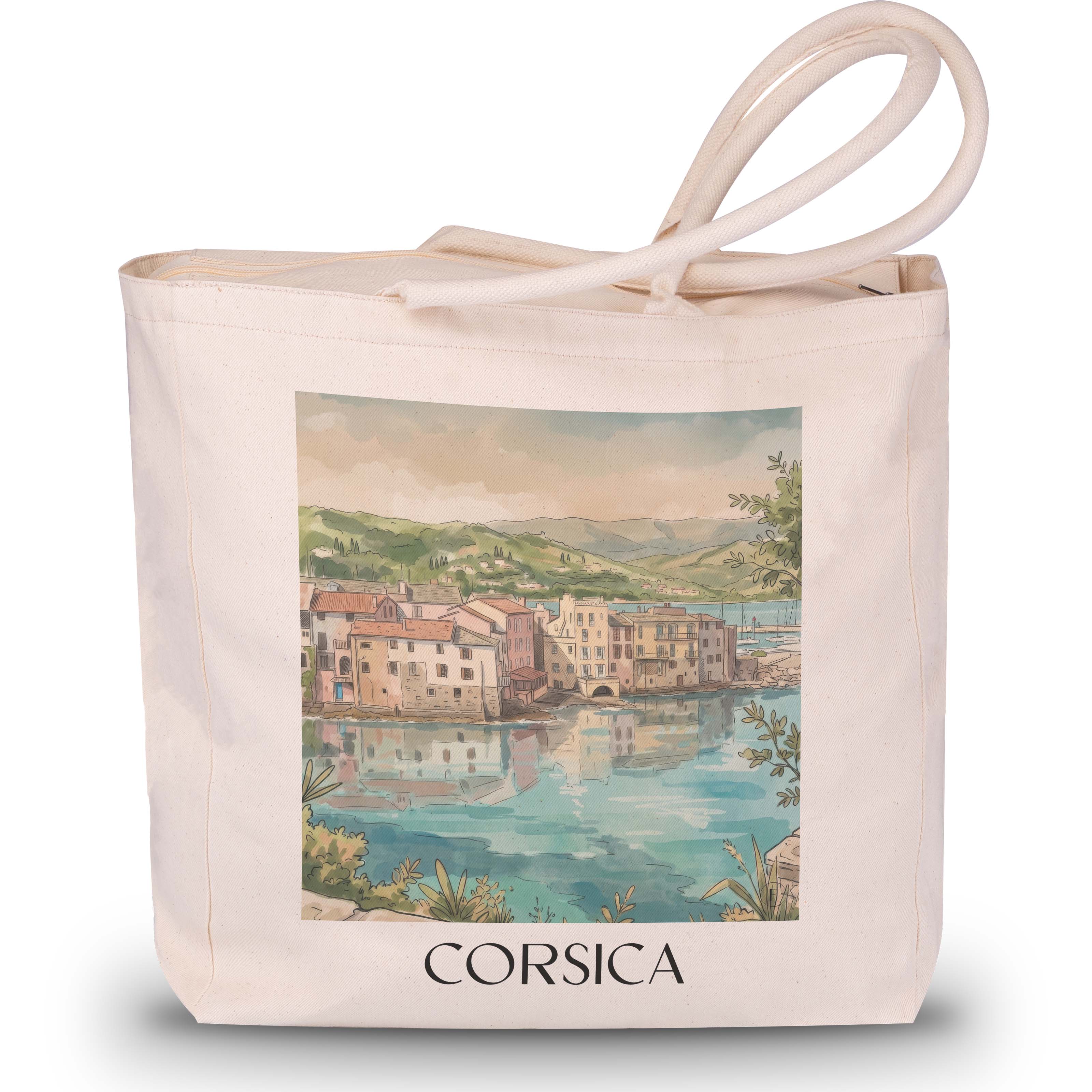 Korsika - Frankreich Tote Bag - Einkaufstasche im Aquarell Stil - favplace
