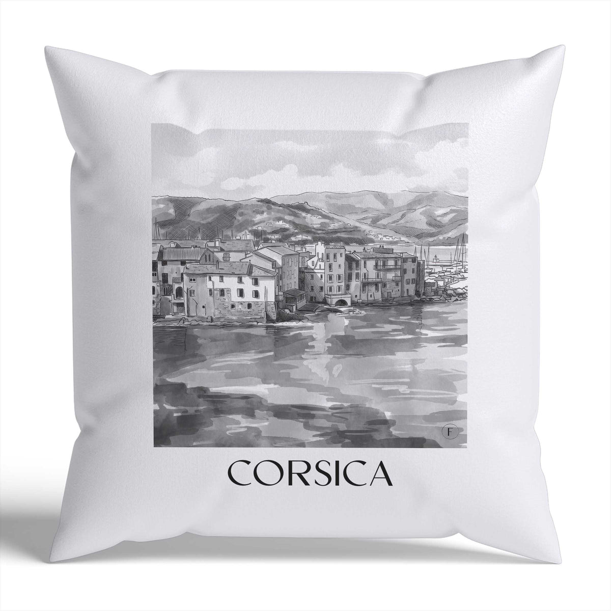 Korsika Kissenhülle - Zierkissen Bezug - Frankreich - Frankreich Kissen bzw. Kissenbezug im Aquarell Schwarz-Weiß Stil - favplace