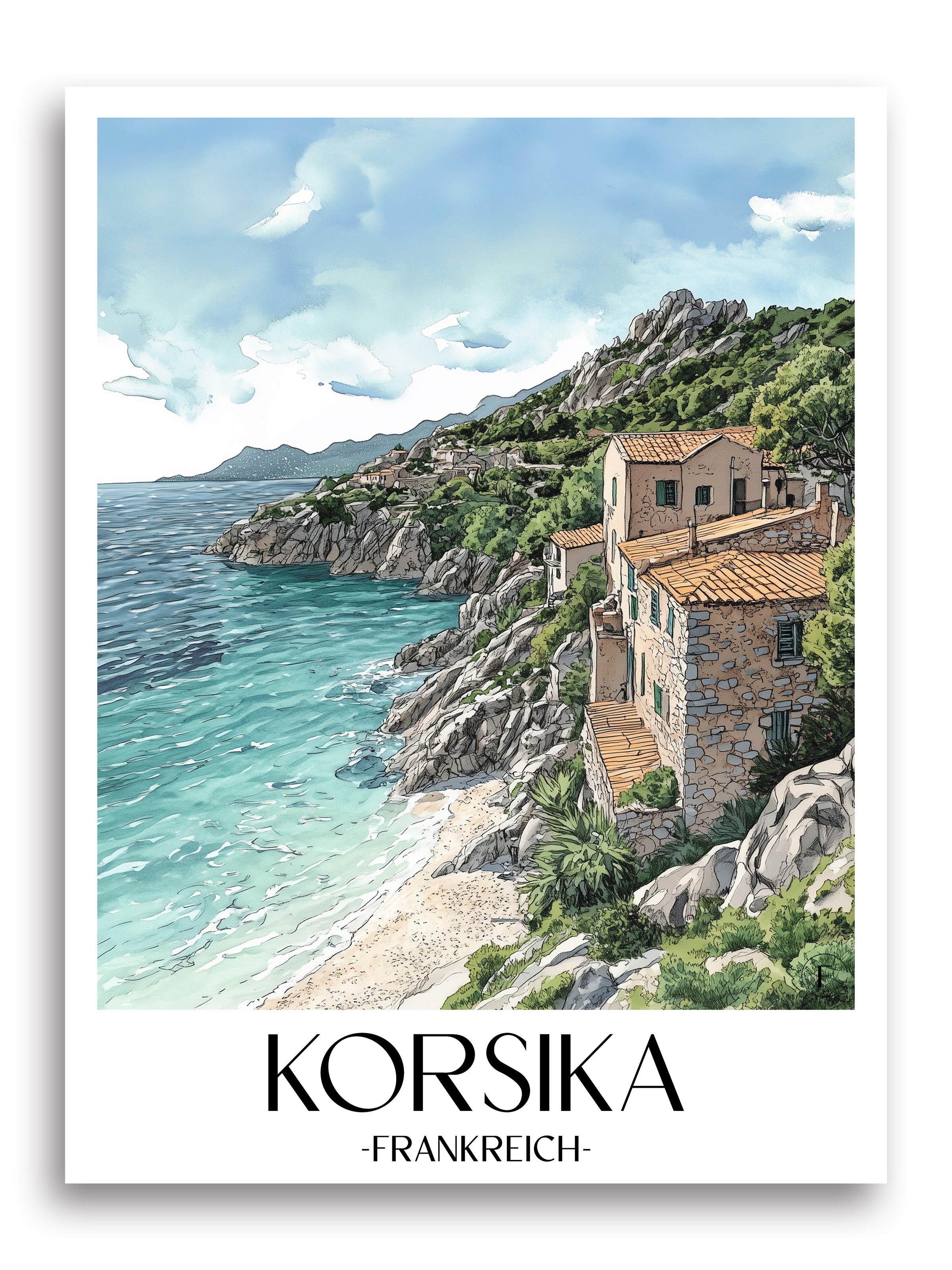 korsika-frankreich-poster-aquarell